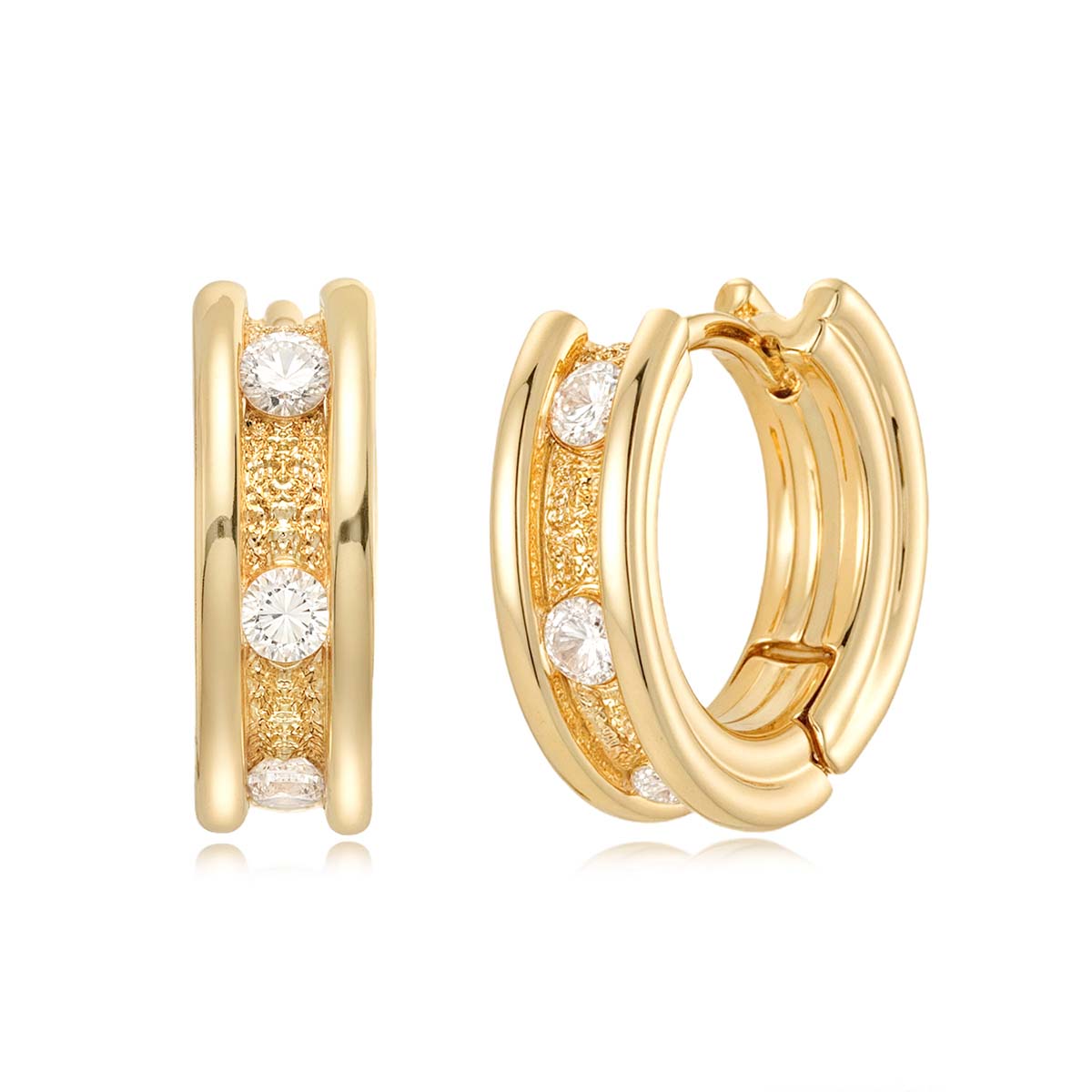 MYEARS® CZ Channel Hoop Earrings in gold for women, featuring a sleek channel-set cubic zirconia design for everyday wear