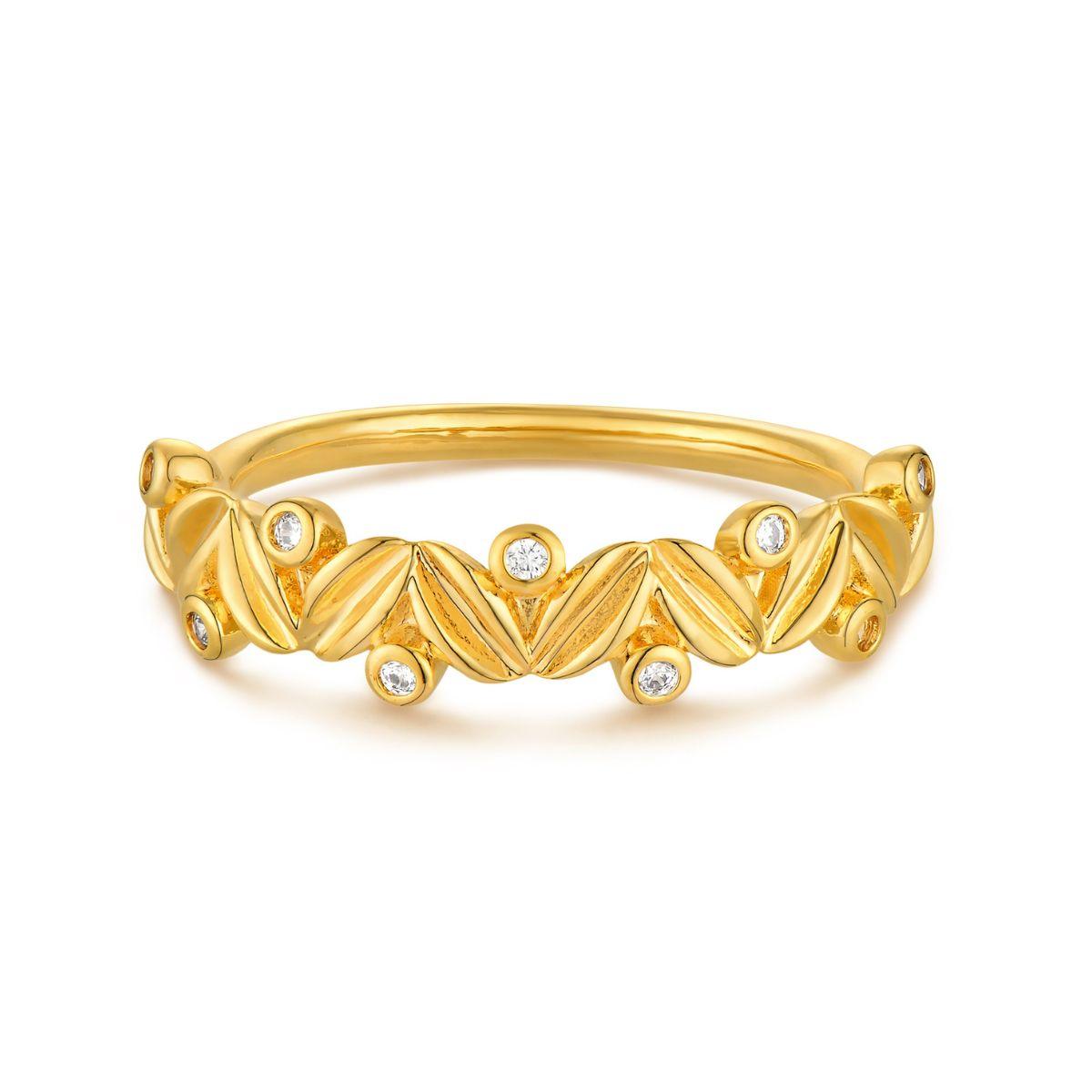 Model wearing MYEARS gold Cubic Zirconia thin leaf ring