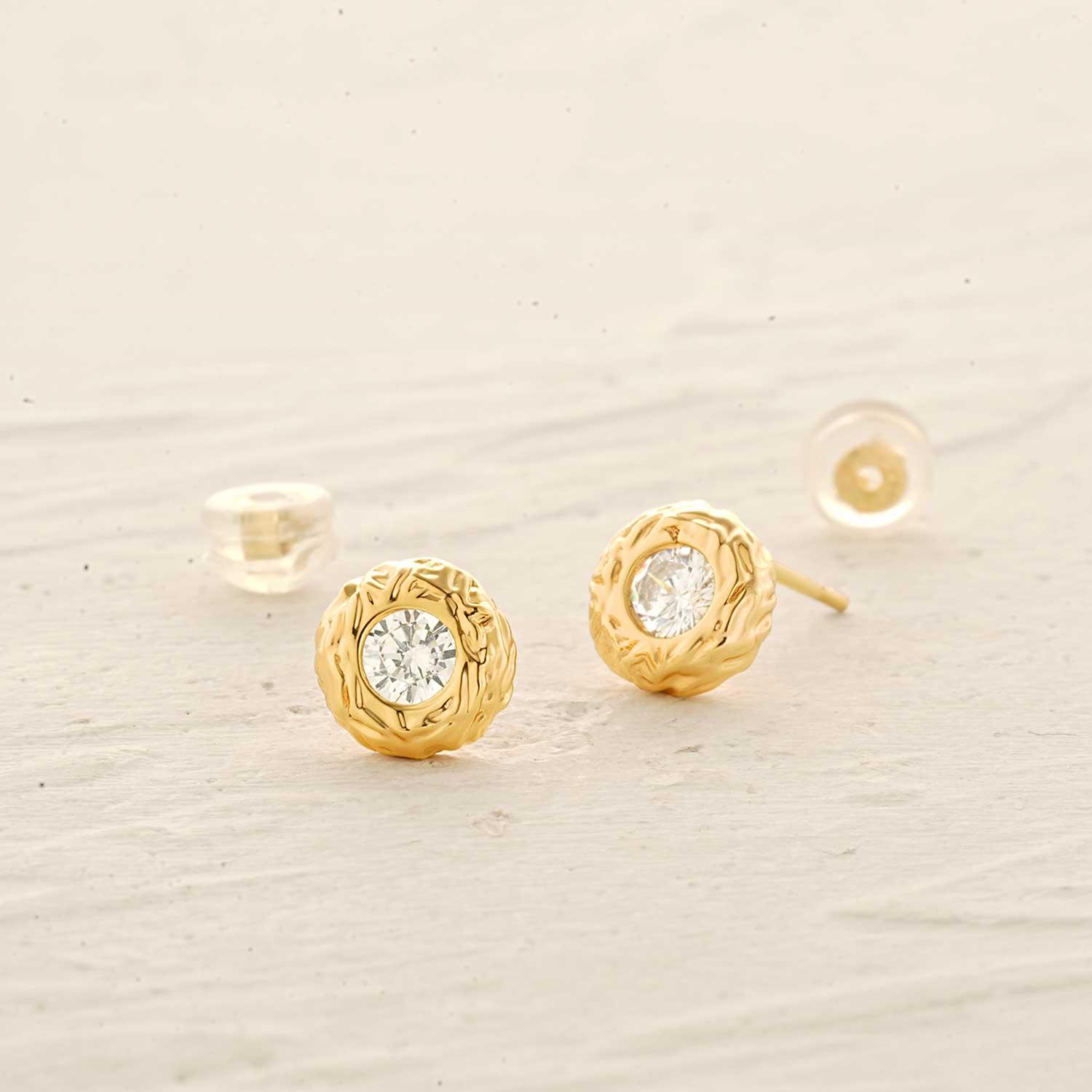 Detailed close-up of MYEARS® Donut Fairy Stud Earrings showing gold finish and intricate fairy-inspired design, perfect gift for women and daily wear