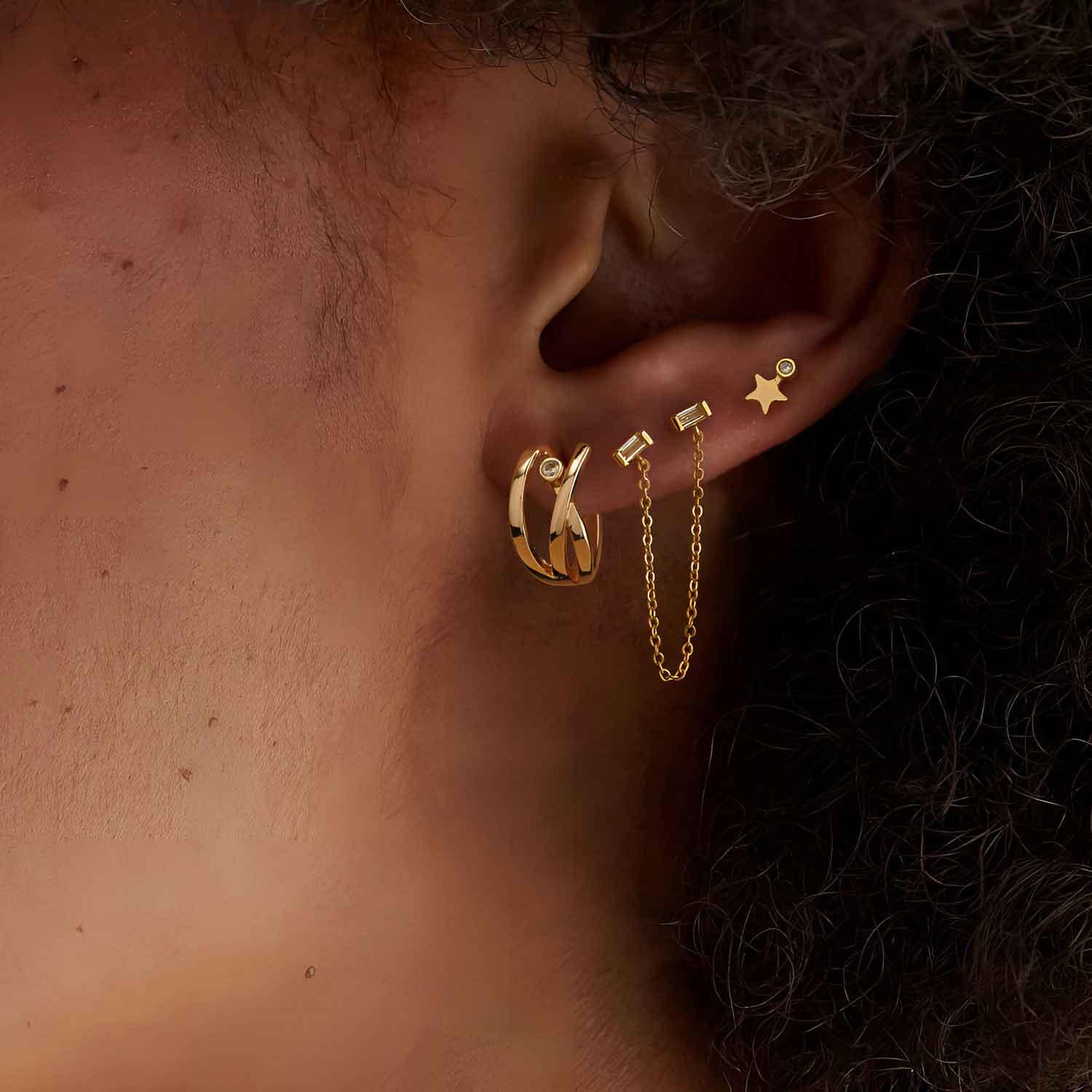 MYEARS gold chain dangle stud earrings styled for everyday wear, gift for women