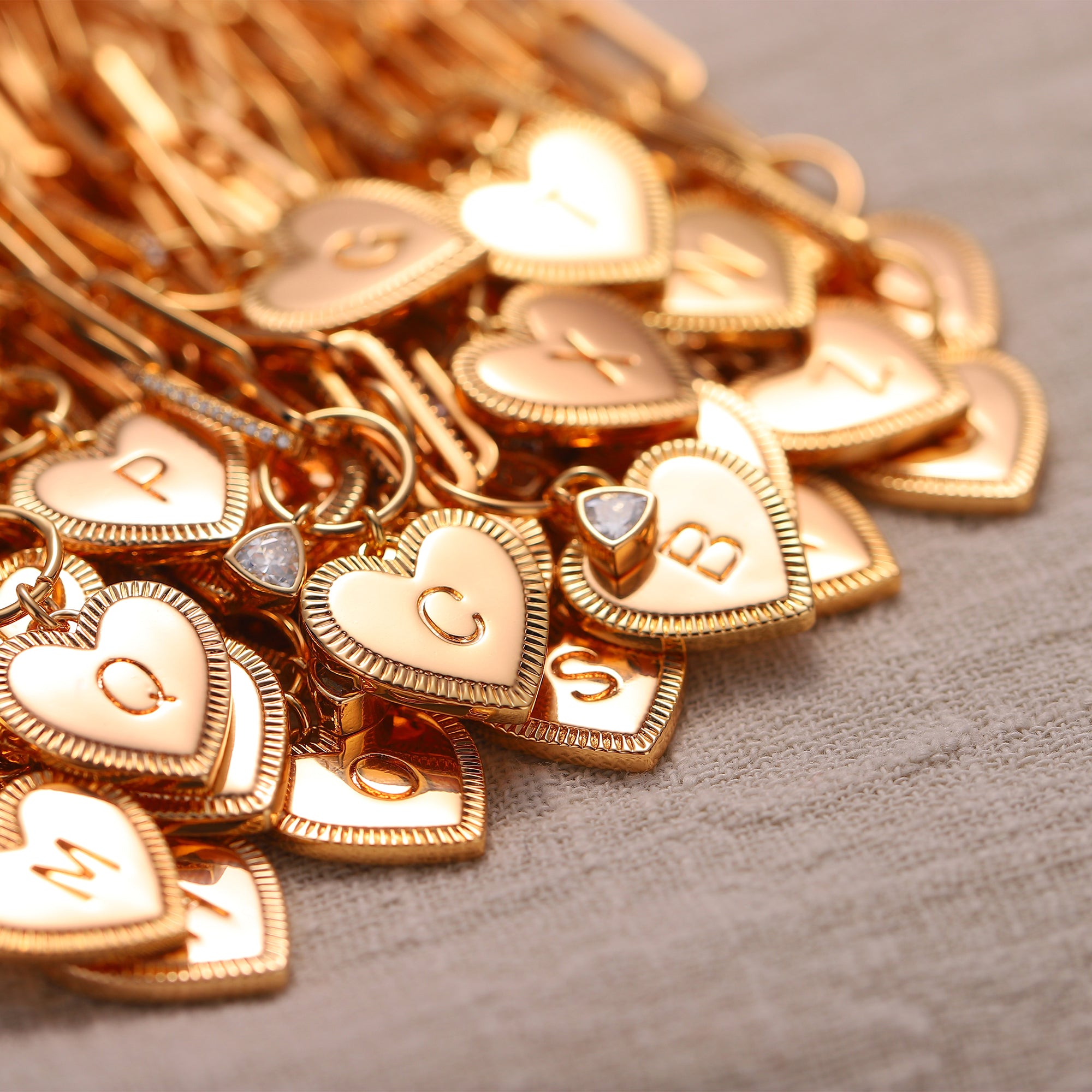 Close-up detail of MYEARS Gold Initial Heart Chain Bracelet showing heart-shaped initial pendant and gold chain