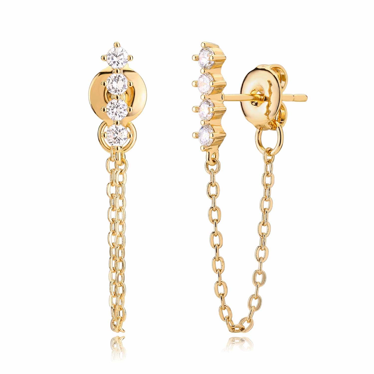 MYEARS gold Quartet Chain Drop stud earrings for women, stylish everyday jewelry and perfect gift idea