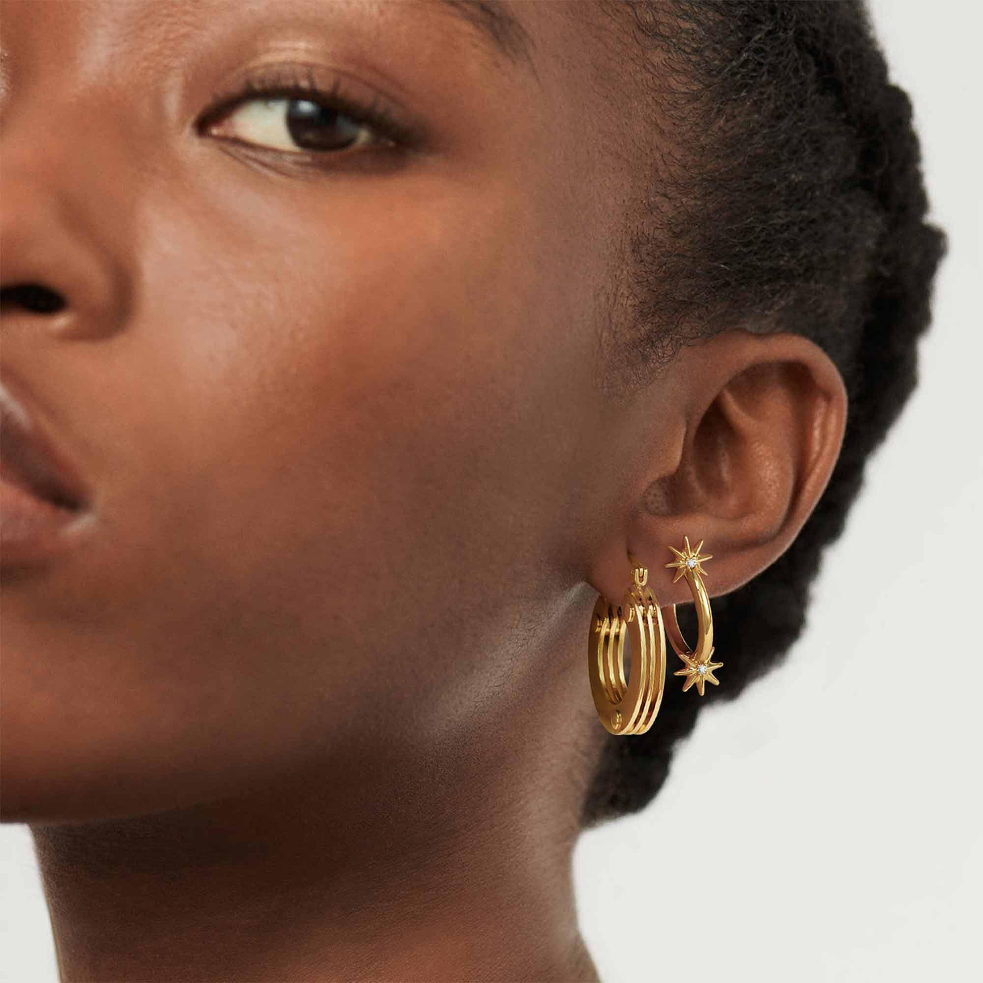 MYEARS Gold Round Hoop Earrings for Women Close-up on Model – Stylish Jewelry for Everyday Wear