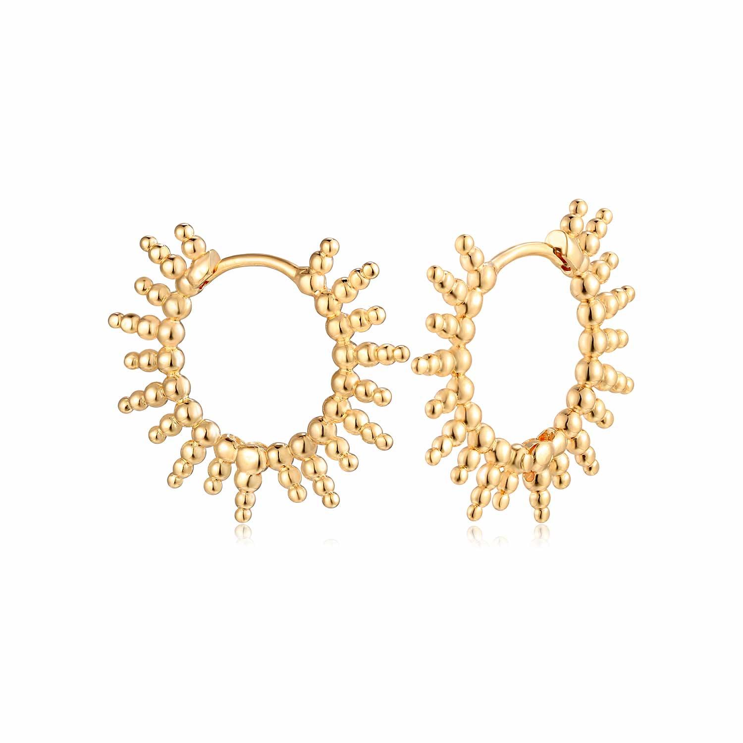 MYEARS® Gold Sunburst Beaded Huggie Hoop Earrings, beaded gold huggie hoops for women, everyday wear jewelry gift