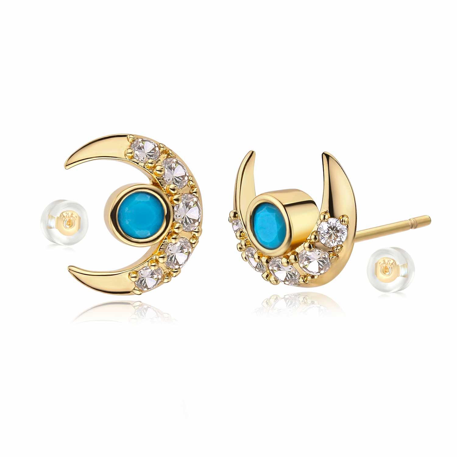MYEARS gold turquoise evil eye stud earrings for women, everyday wear jewelry gift
