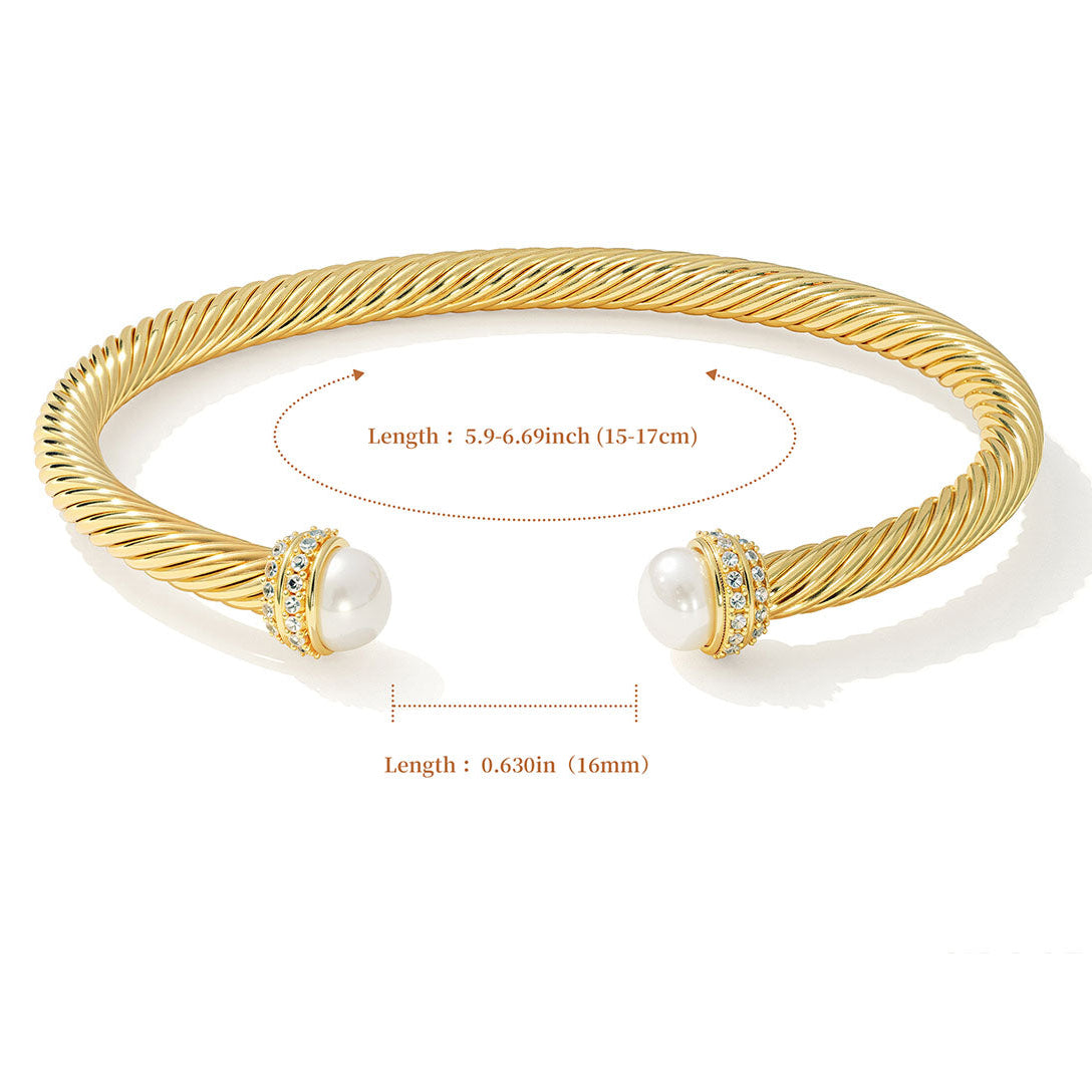 Size guide image of the Myears® gold twisted open cuff bracelet, adjustable open bangle measurements for women.