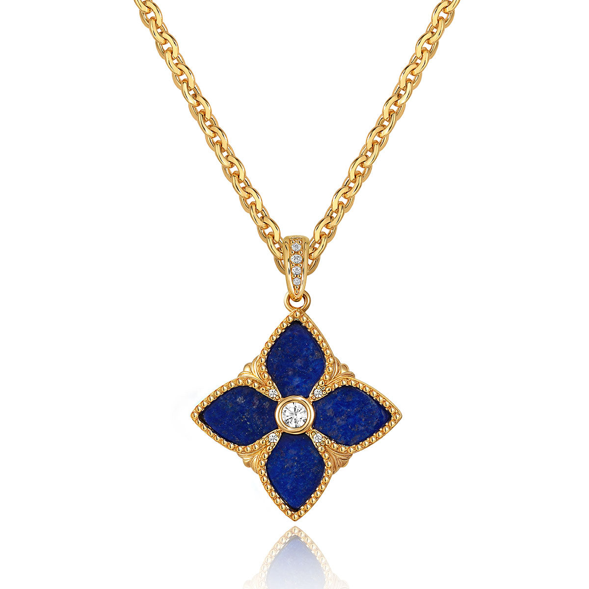 MYEARS Lapis Lazuli 4 Leaf Clover Necklace in gold, elegant design for women, lucky charm for everyday wear