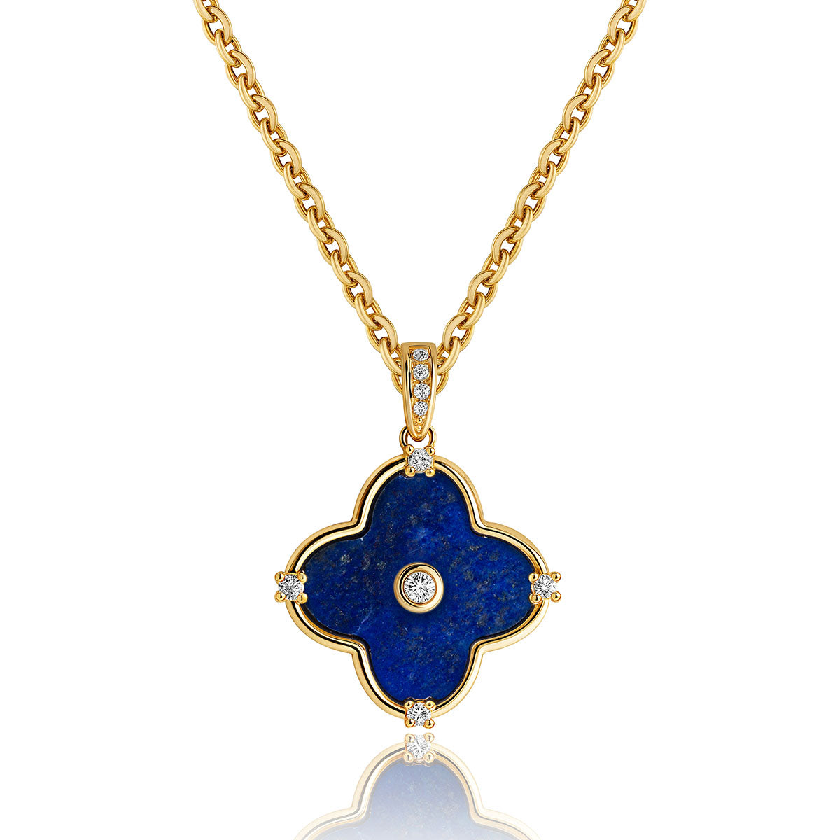 MYEARS Lapis Lazuli clover flower pendant necklace in gold for women, elegant everyday wear jewelry