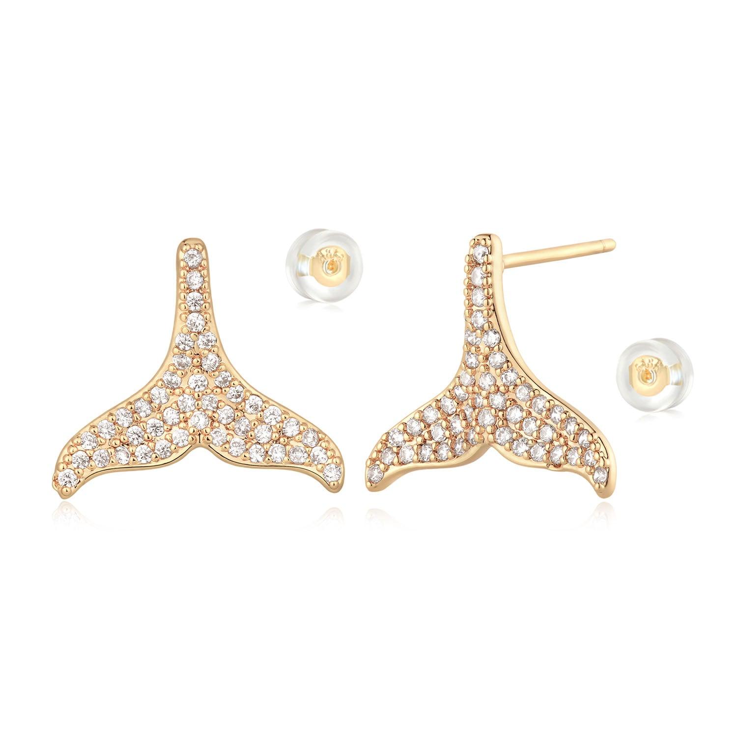 MYEARS® mermaid tail stud earrings for women, elegant gold mermaid tail earrings with ocean-inspired minimalist design, perfect jewelry gift.