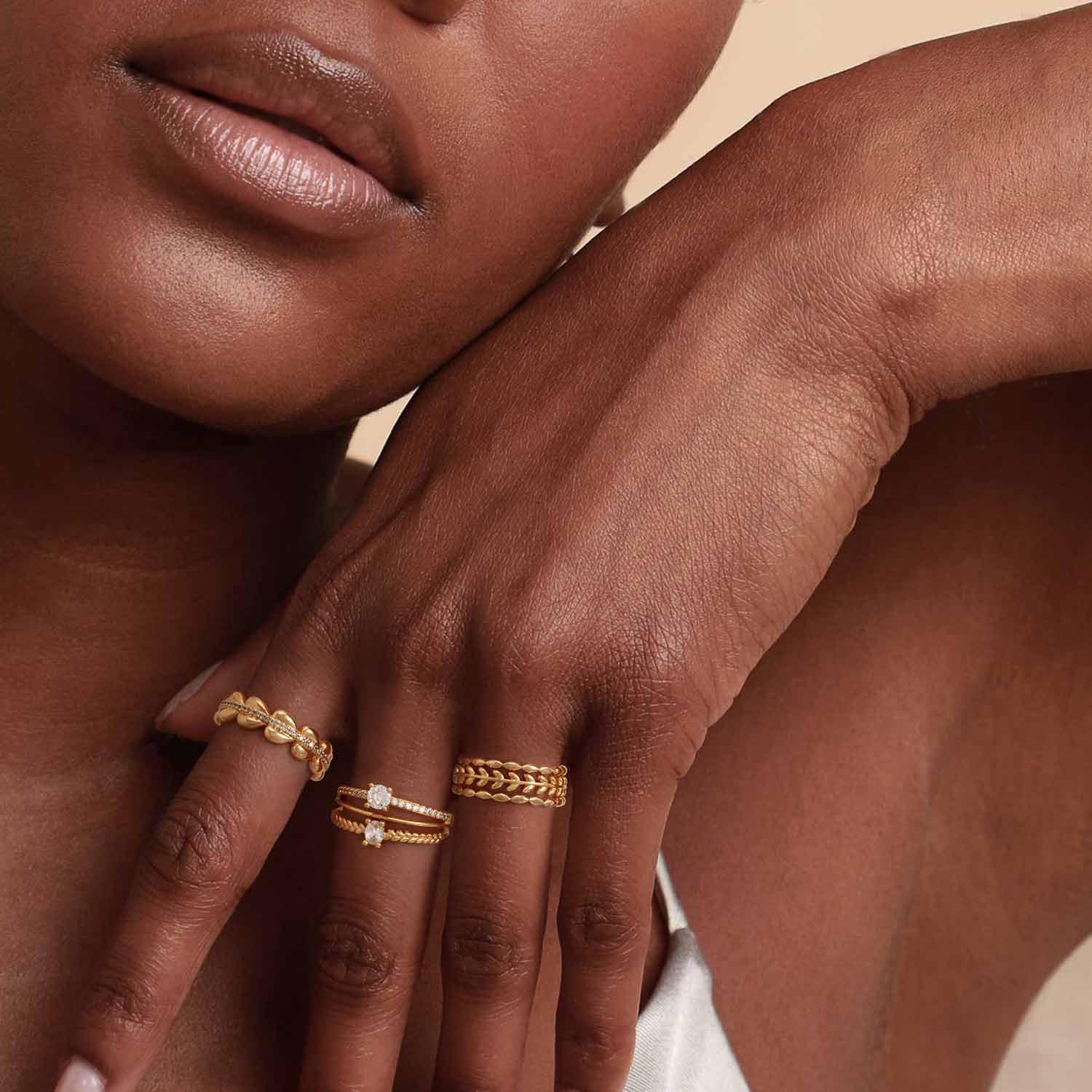 MYEARS gold olive leaf stack ring styled for everyday wear, gift for women