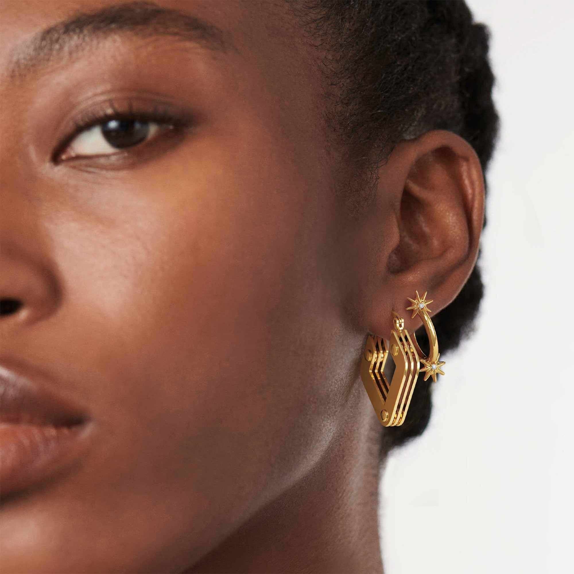 MYEARS Gold Rhombic Hoop Earrings for Women on White Background – Elegant Jewelry for Everyday Wear and Gift