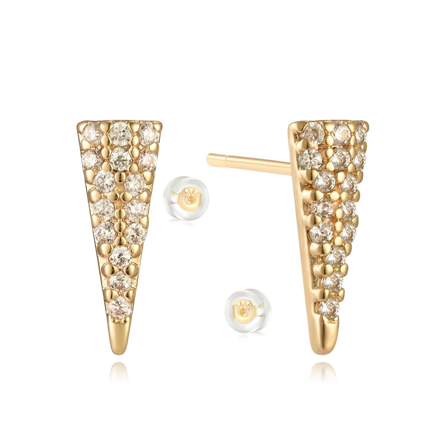 MYEARS® Triangle CZ Stud Earrings for women, gold finish, elegant cubic zirconia design, perfect for everyday wear and gifting