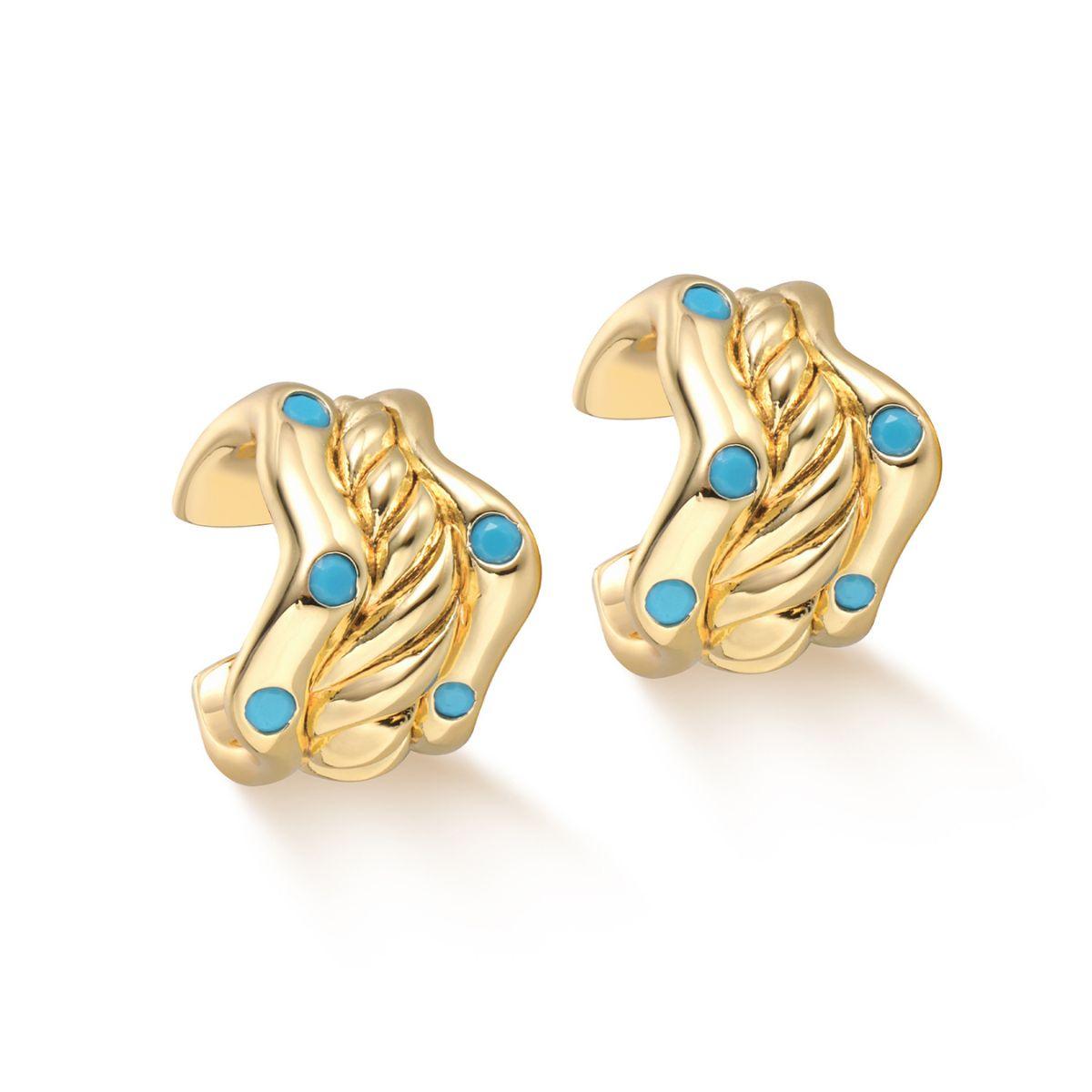MYEARS® turquoise double chain ear cuffs for women in gold, featuring a delicate layered chain design suitable for everyday wear or as a thoughtful gift
