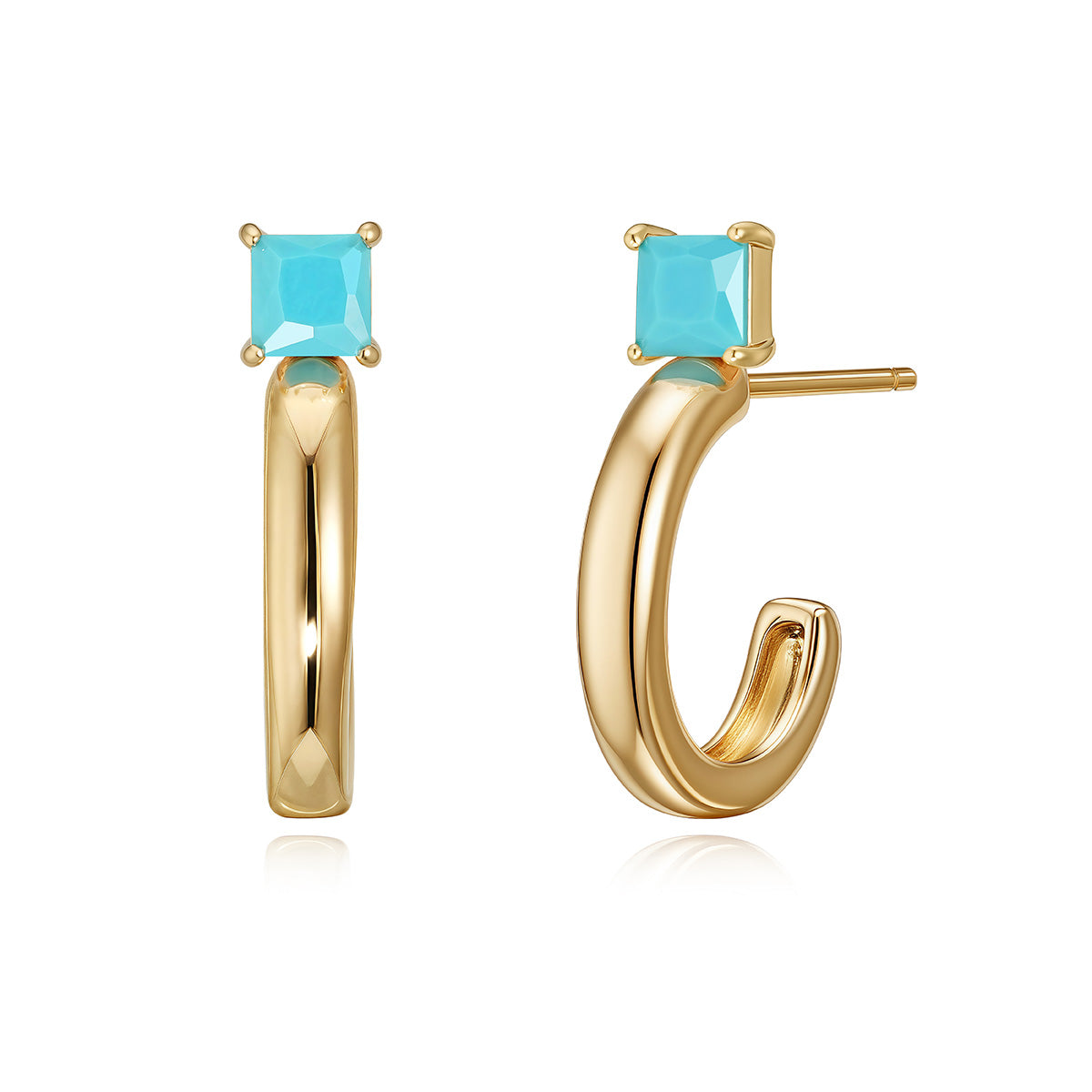 MYEARS® Turquoise Half Hoop Stud Earrings for women, featuring elegant gold setting and vibrant turquoise stones, perfect for everyday wear and gifting