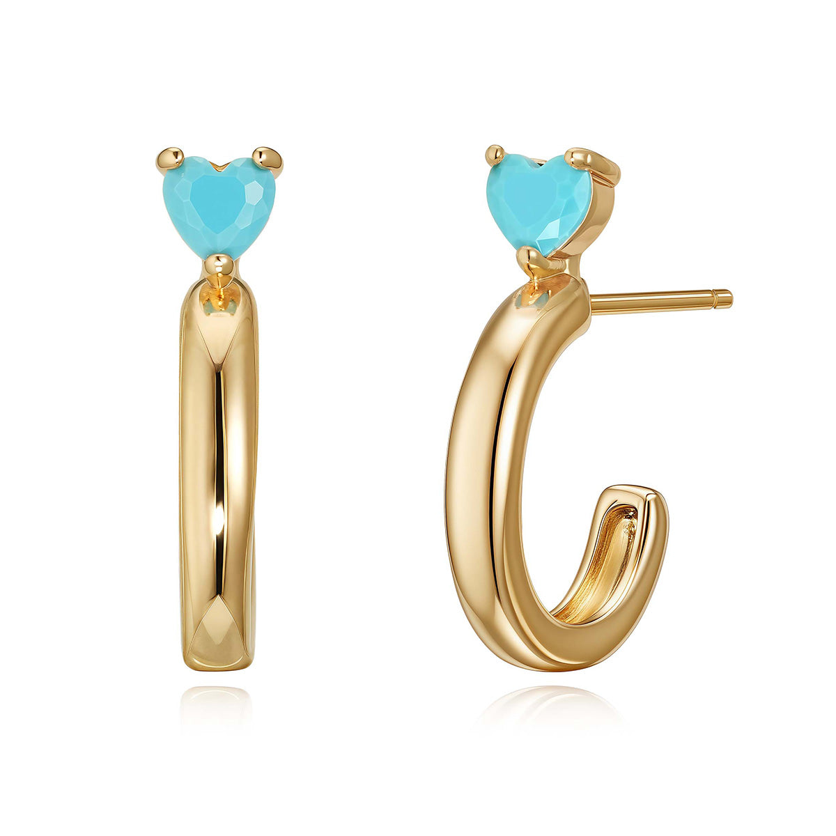 MYEARS® Turquoise Heart C Shape Stud Earrings for women, featuring gold accents, perfect for everyday wear and thoughtful gifting