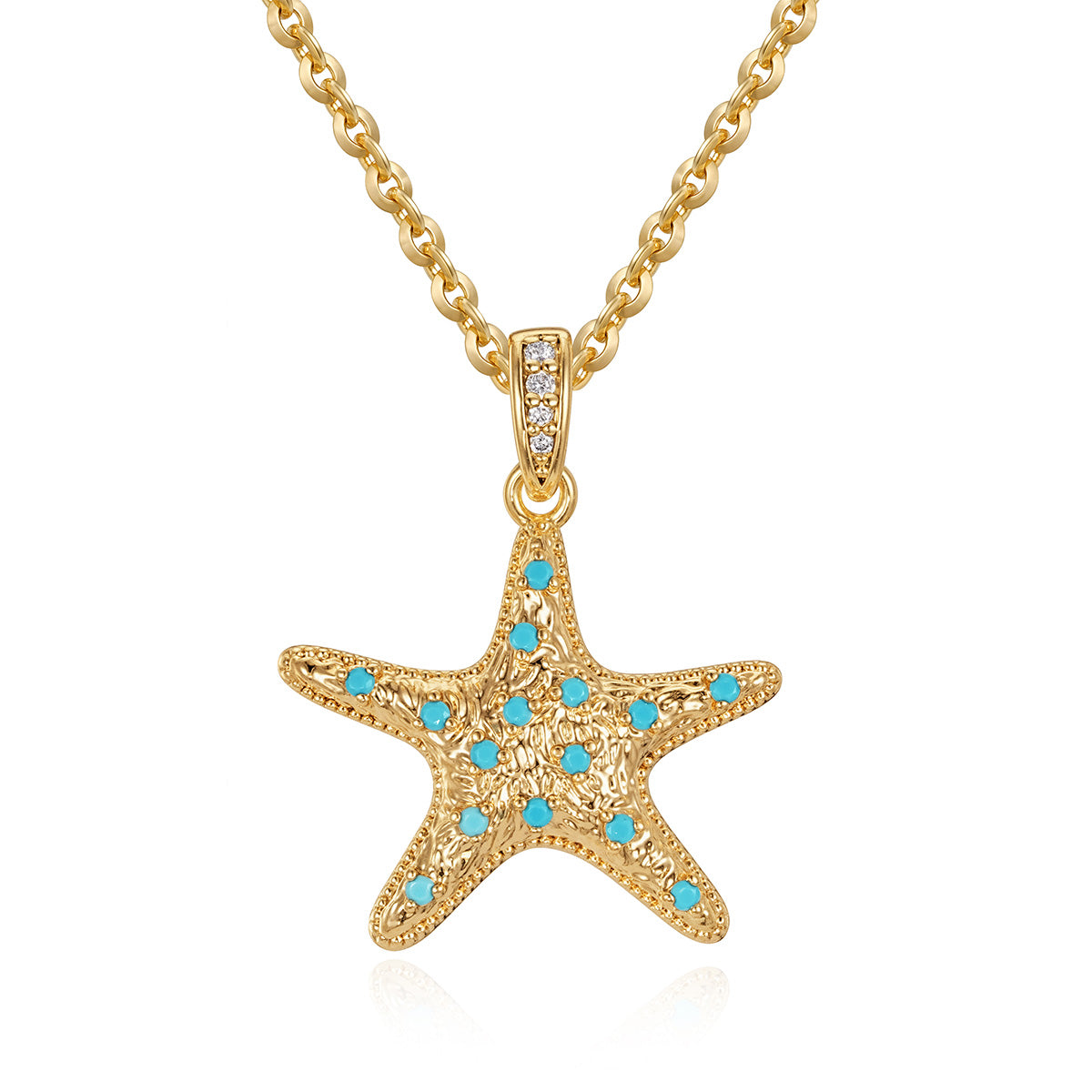 MYEARS® turquoise starfish pendant necklace for women, 14K gold chain with turquoise starfish charm, elegant jewelry gift for everyday wear.