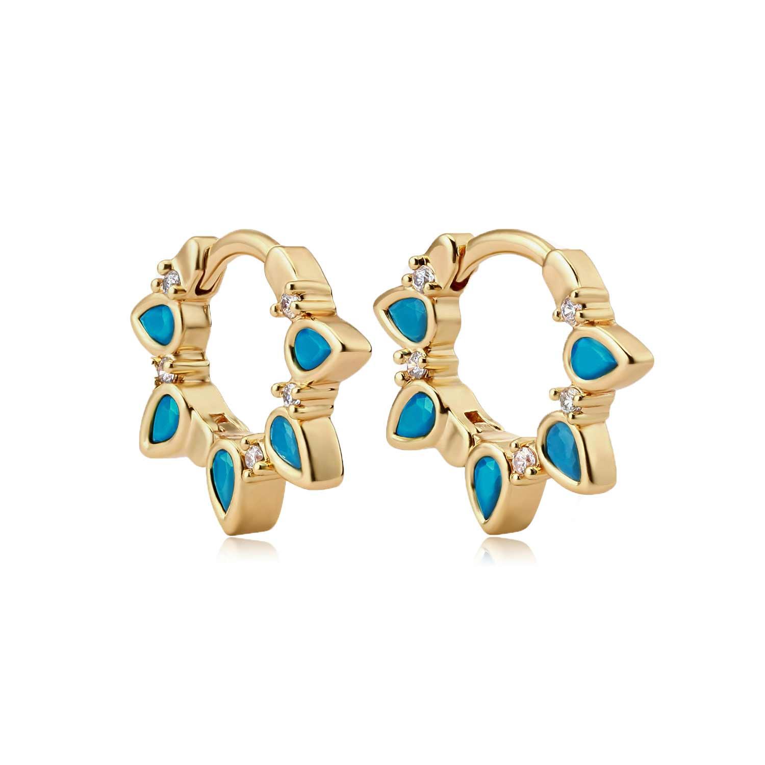 Turquoise waterdrop hoop earrings in gold, elegant hoop earrings for women, gift jewelry
