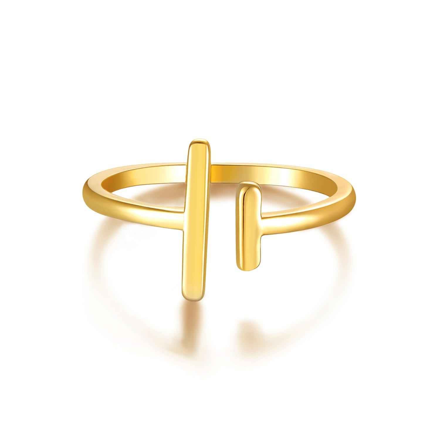 MYEARS® Asymmetrical Open T Bar Ring, gold minimalist ring for women, modern open design, perfect jewelry gift.