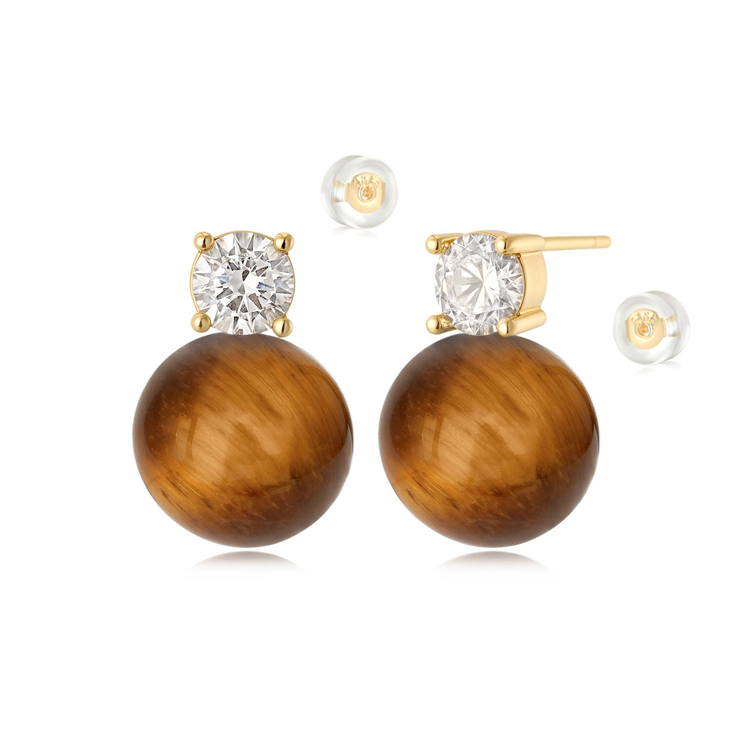 MYEARS® Tiger's Eye Bead Ball Stud Earrings, gold stud earrings for women, natural tiger's eye gemstone, dainty jewelry gift, elegant everyday wear.