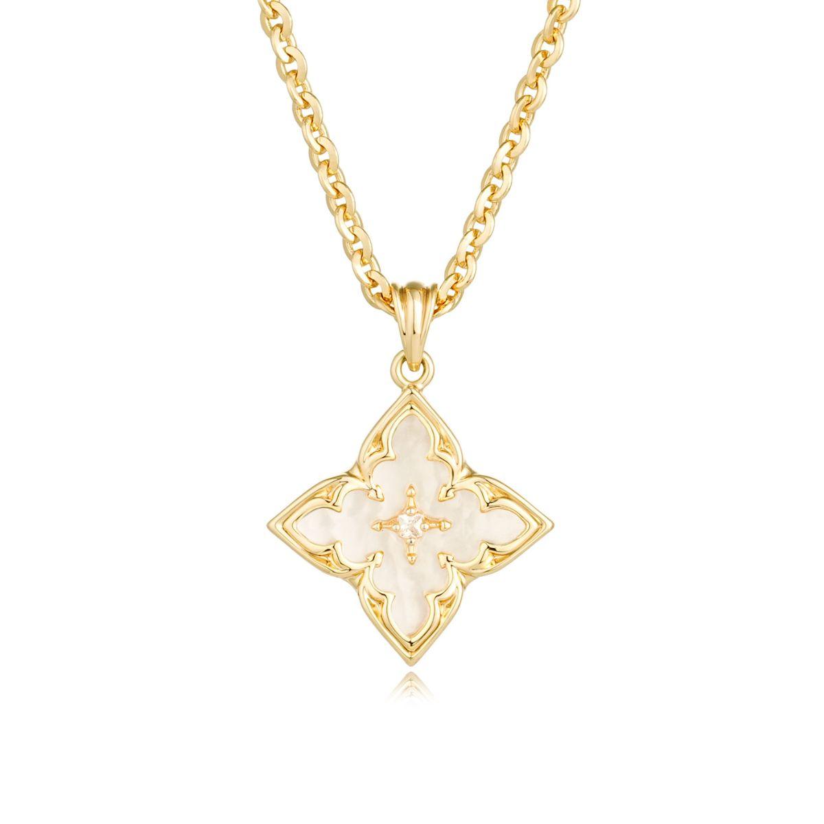 MYEARS Four Leaf Clover White Agate Pendant Necklace in gold, elegant design for women, lucky charm for everyday wear