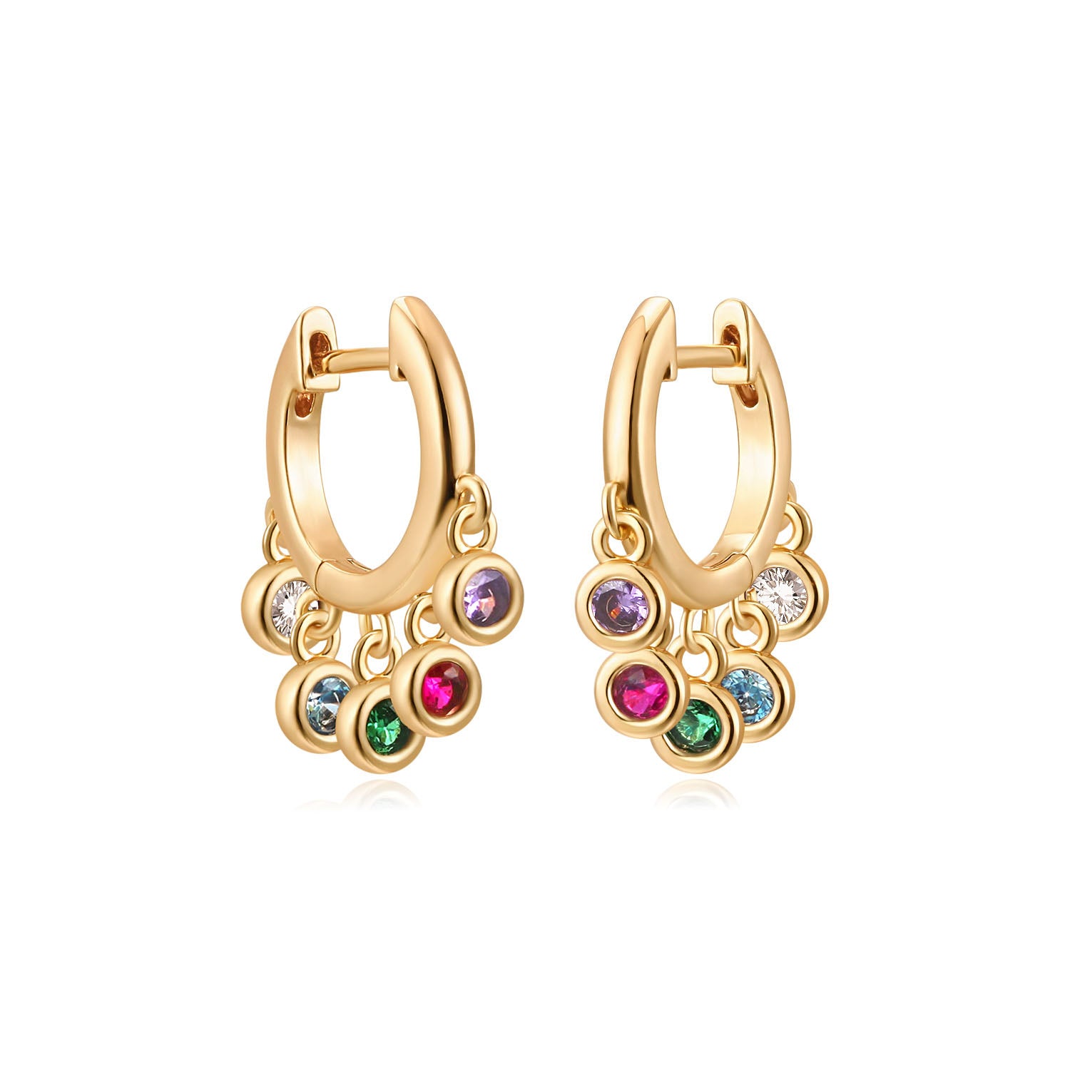 MYEARS® rainbow hoop dangle earrings for women, colorful gold hoop drop earrings, playful statement jewelry gift.