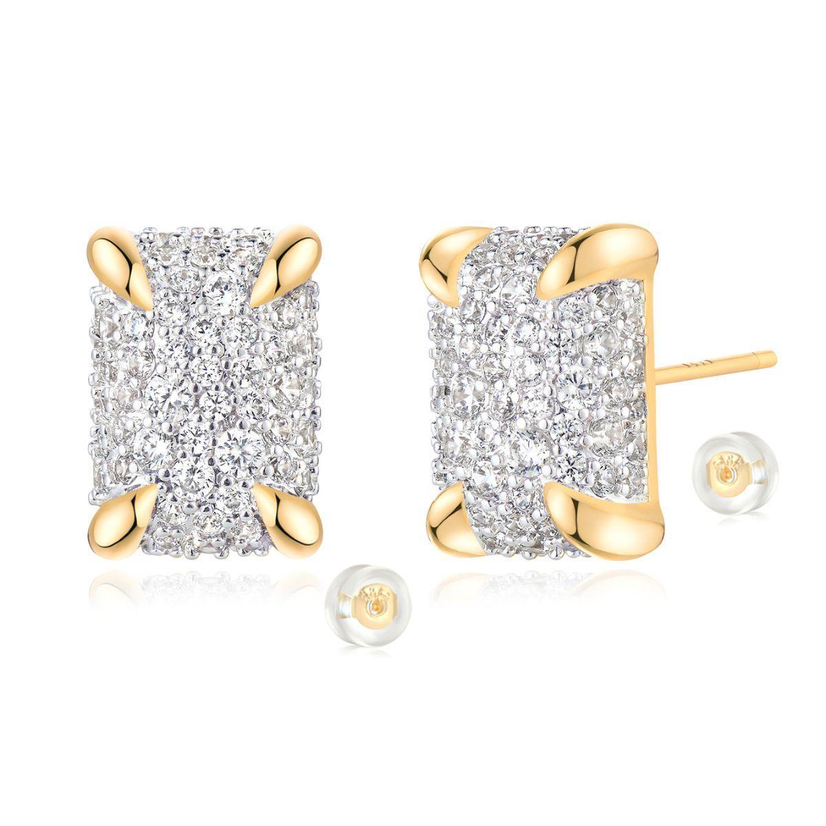 MYEAS Rectangle Cluster Stud Earrings in gold, elegant jewelry gift for women, suitable for everyday wear