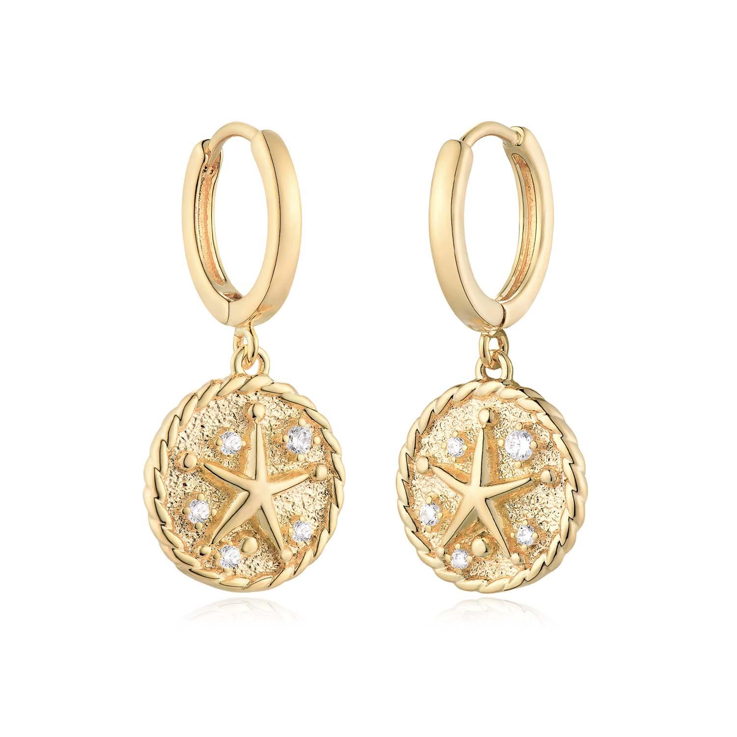 MYEARS® starfish dangle hoop earrings for women, gold hoop earrings with starfish charm, elegant jewelry gift for everyday wear.