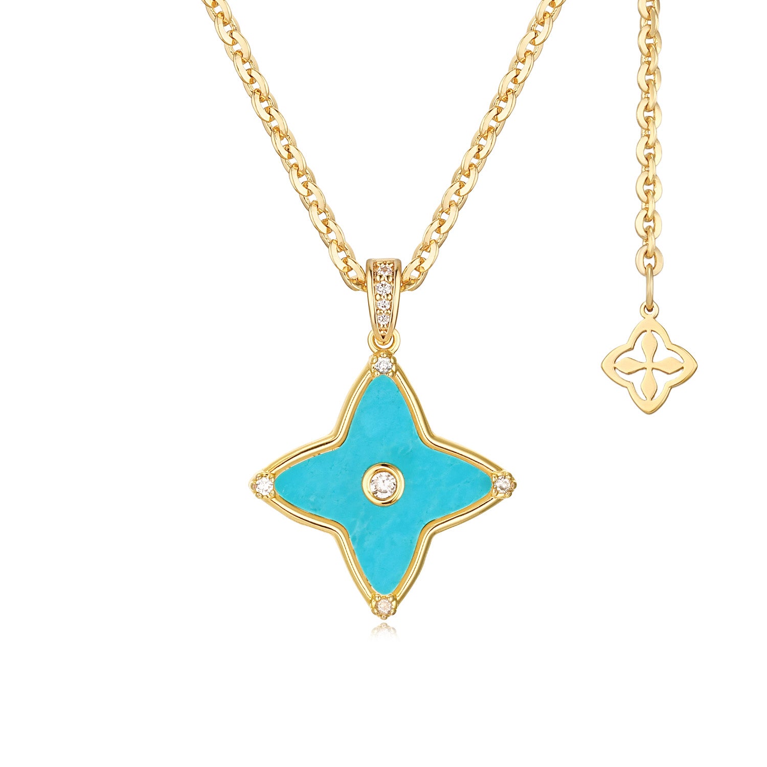 MYEARS Turquoise Clover Pendant Necklace in gold, elegant design for women, lucky charm for everyday wear