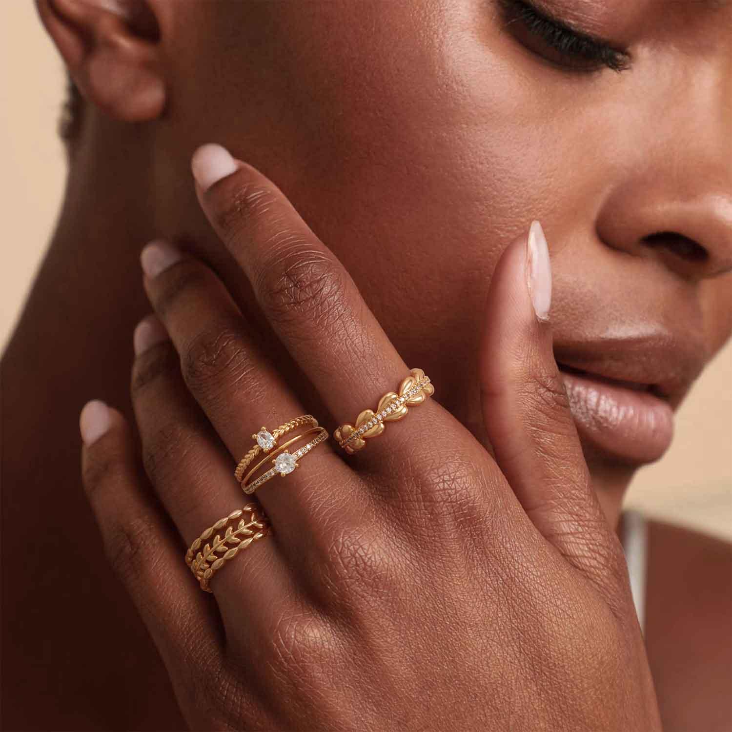 CZ Band Heart Stack Ring
