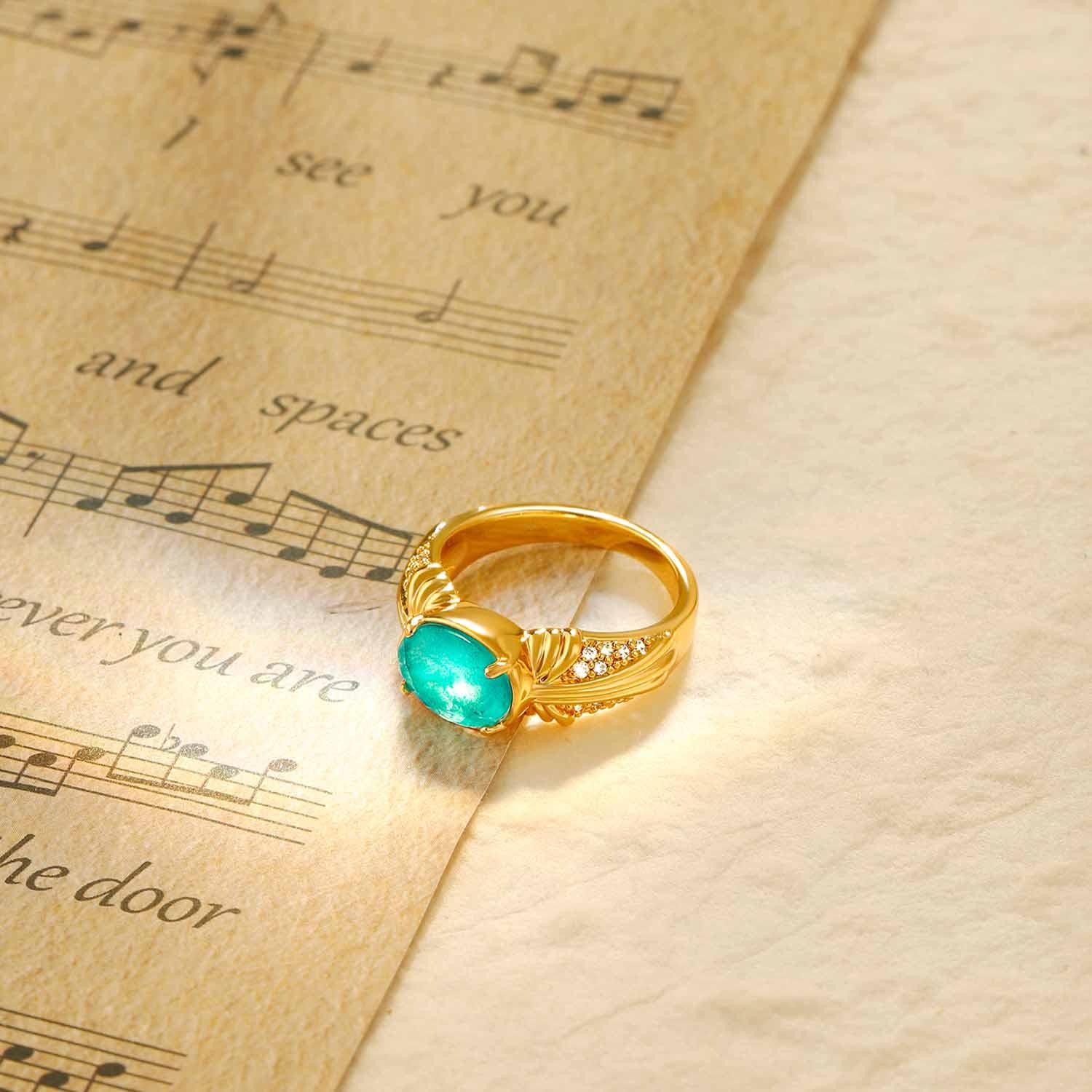 Oval Simulated Emerald/Paraiba Cocktail Pave Ring