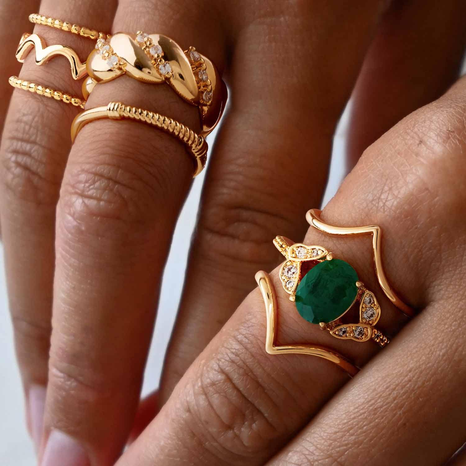 Emerald Cut Simulated Emerald/Paraiba Solitaire Cocktail Pave Ring