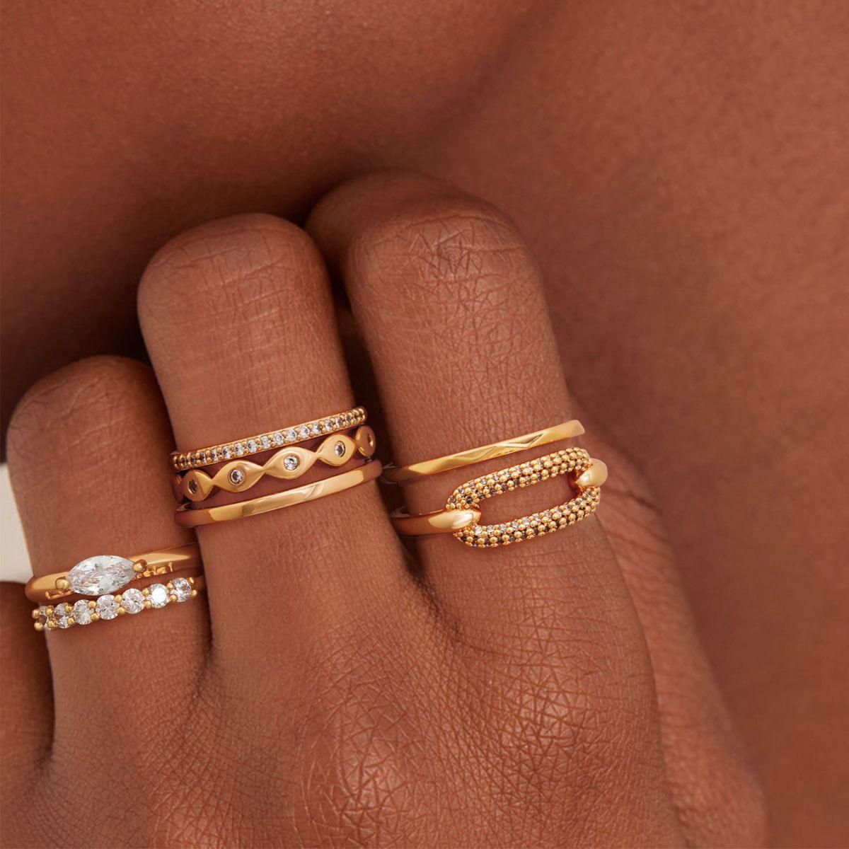 Wavy Stack Evil Eye Ring