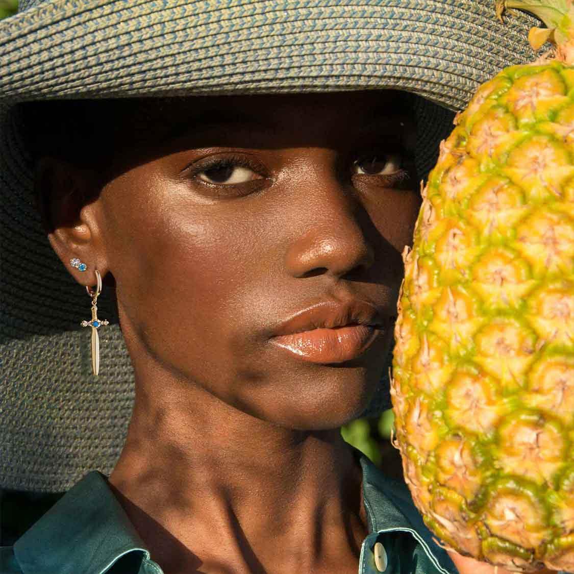 MYEARS gold duo gemstone stud earrings styled for everyday wear, gift for women