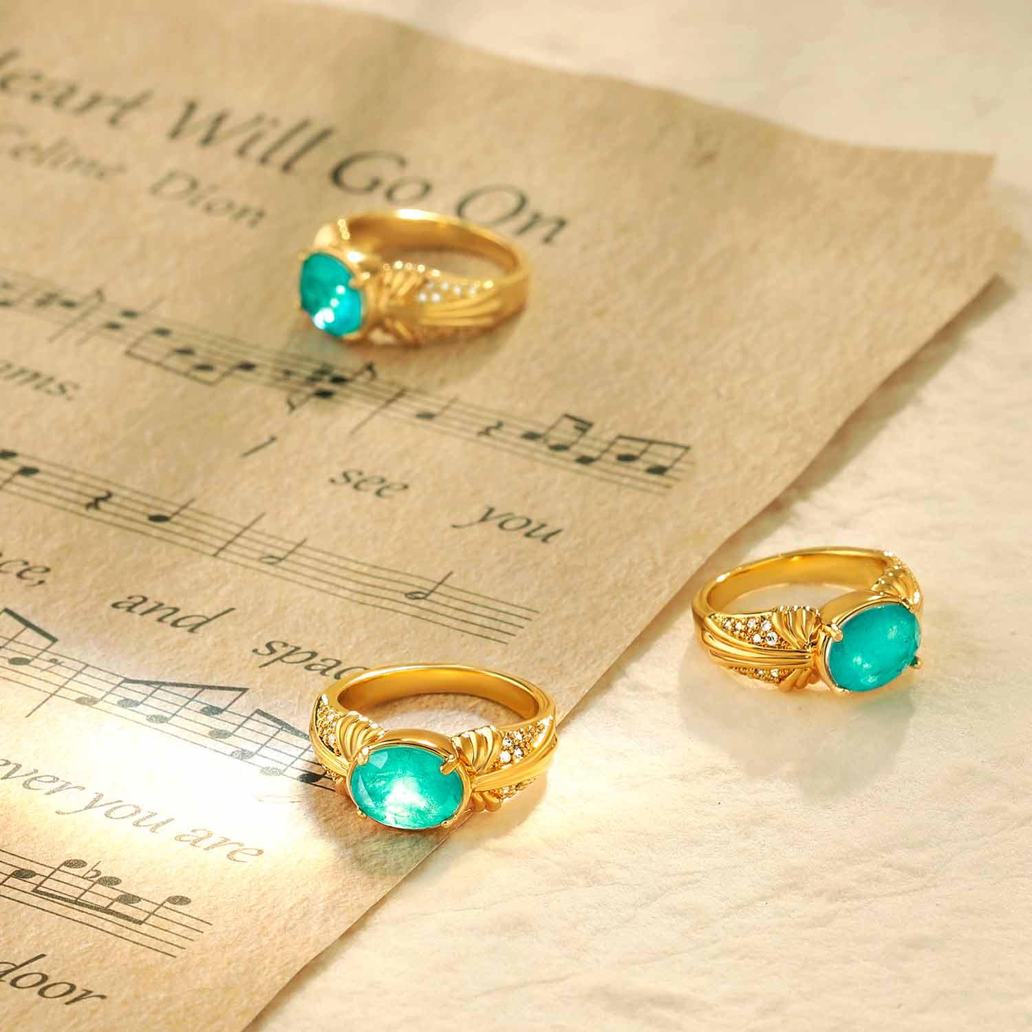 Oval Simulated Emerald/Paraiba Cocktail Pave Ring