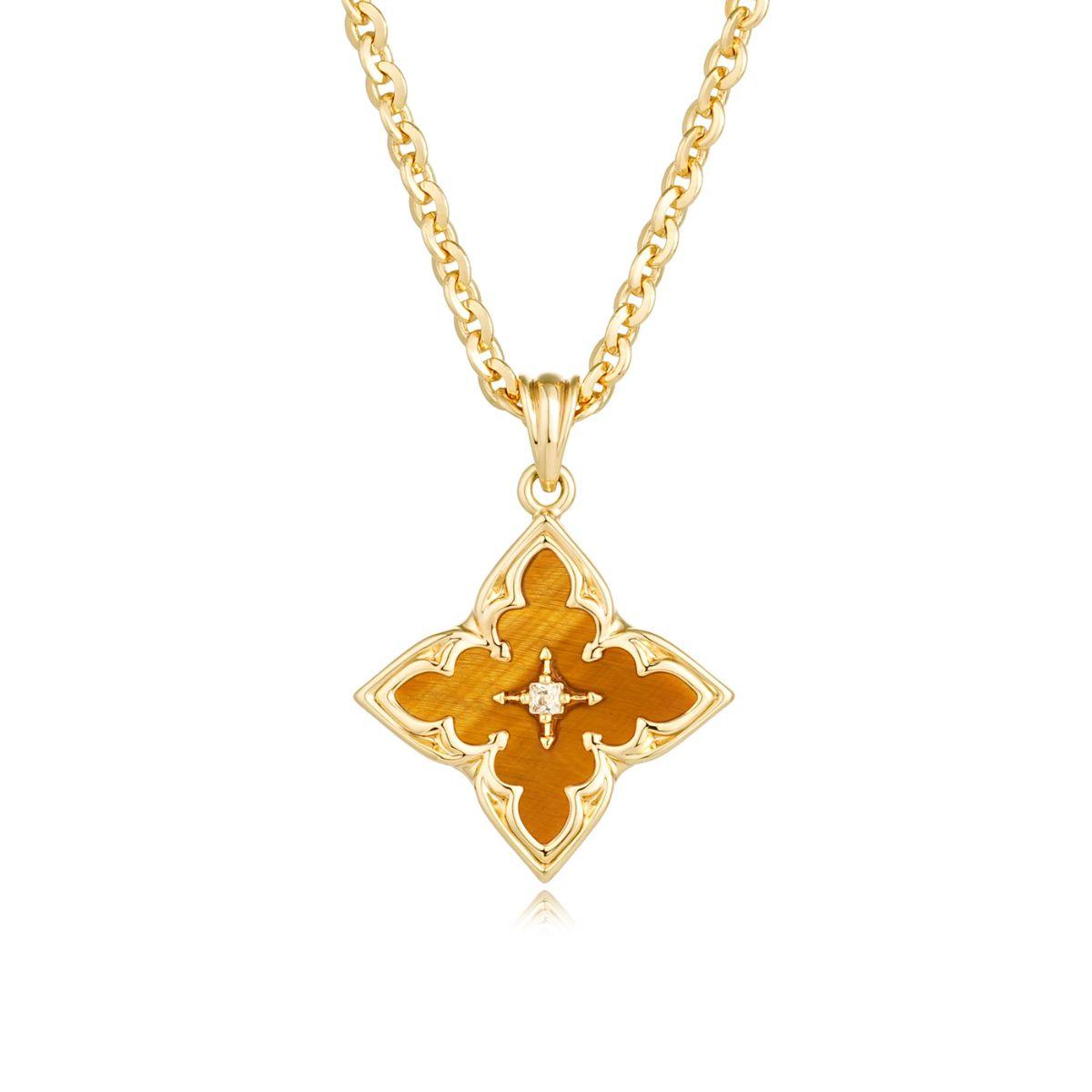 MYEARS Four Leaf Clover Yellow Tigers Pendant Necklace in gold, elegant design for women, lucky charm for everyday wear