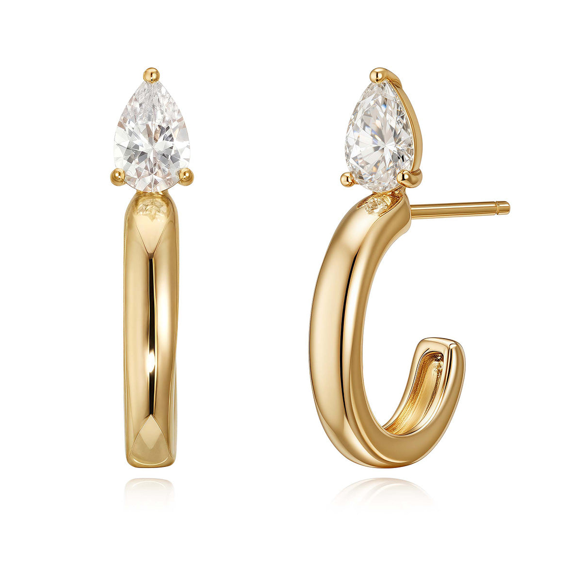 Gold C Shape Teardrop Stud Earrings