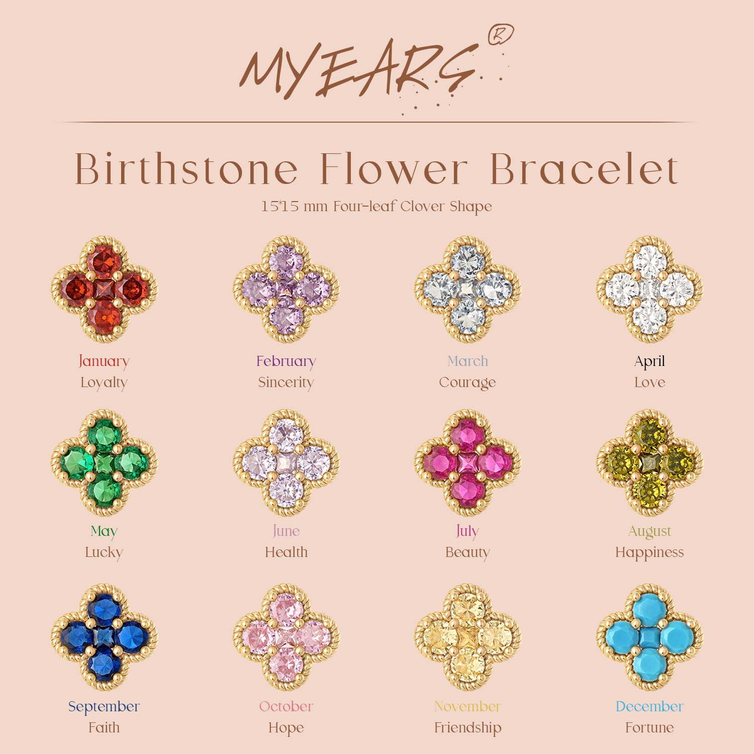 Birthstone Clover Charm Bracelet