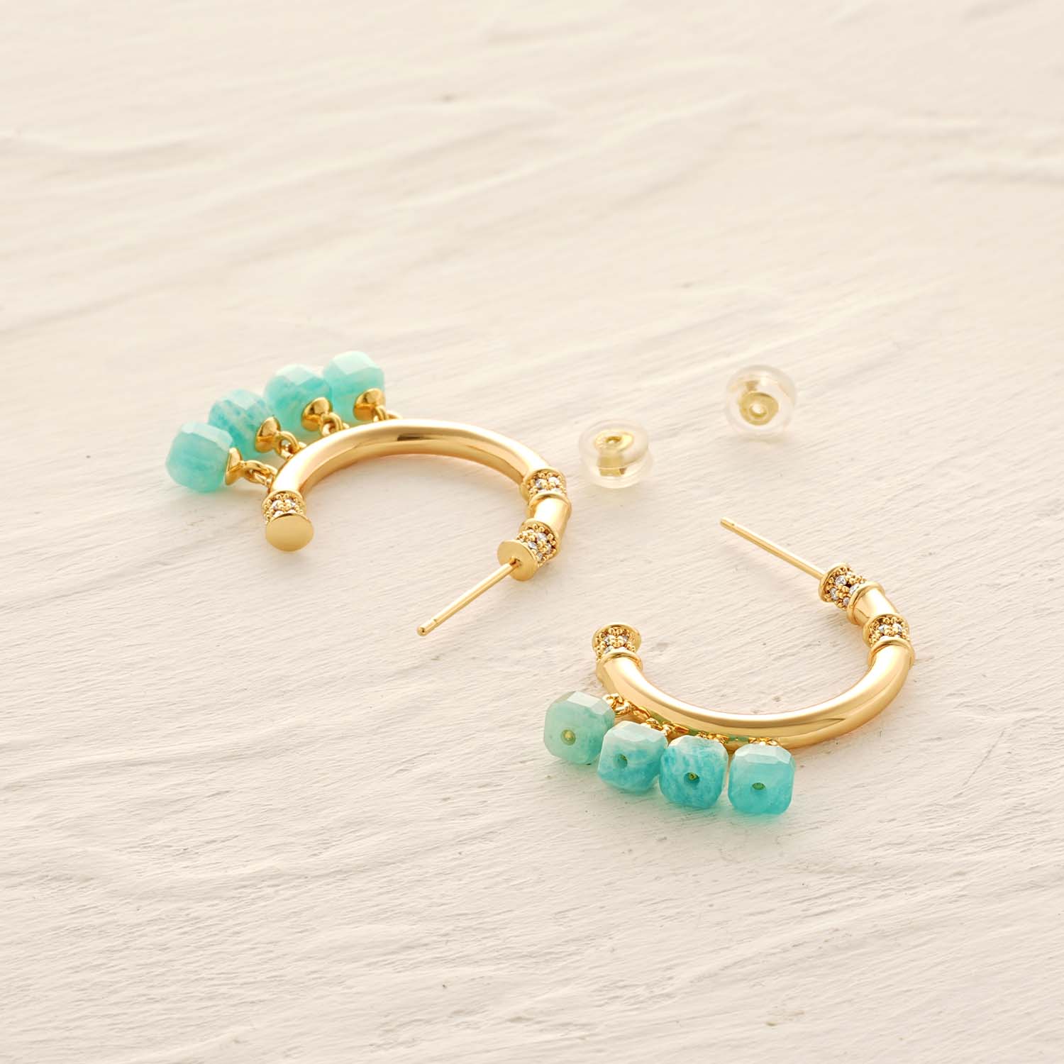 Gemstone Dangle Open Hoop Earrings