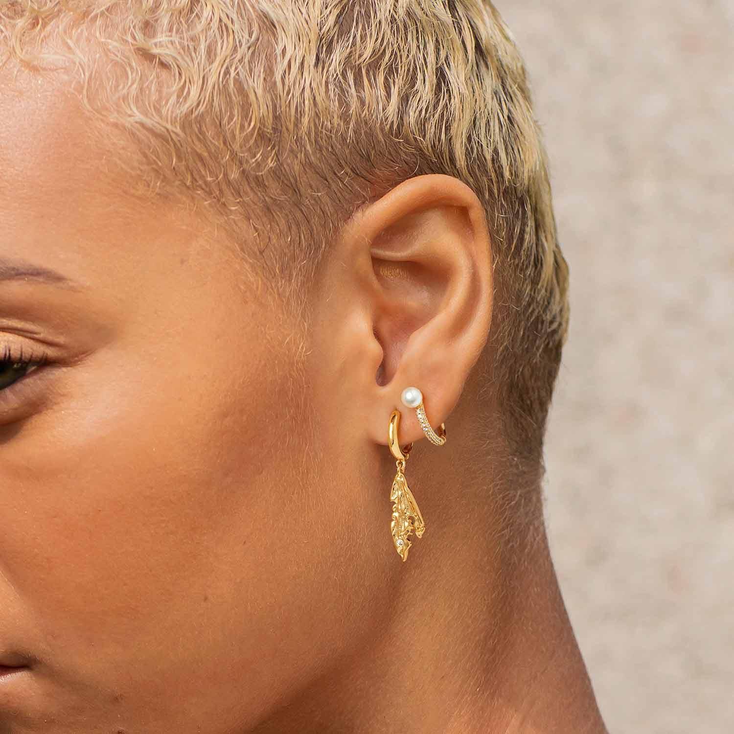 Gold Pearl Hoop Earrings