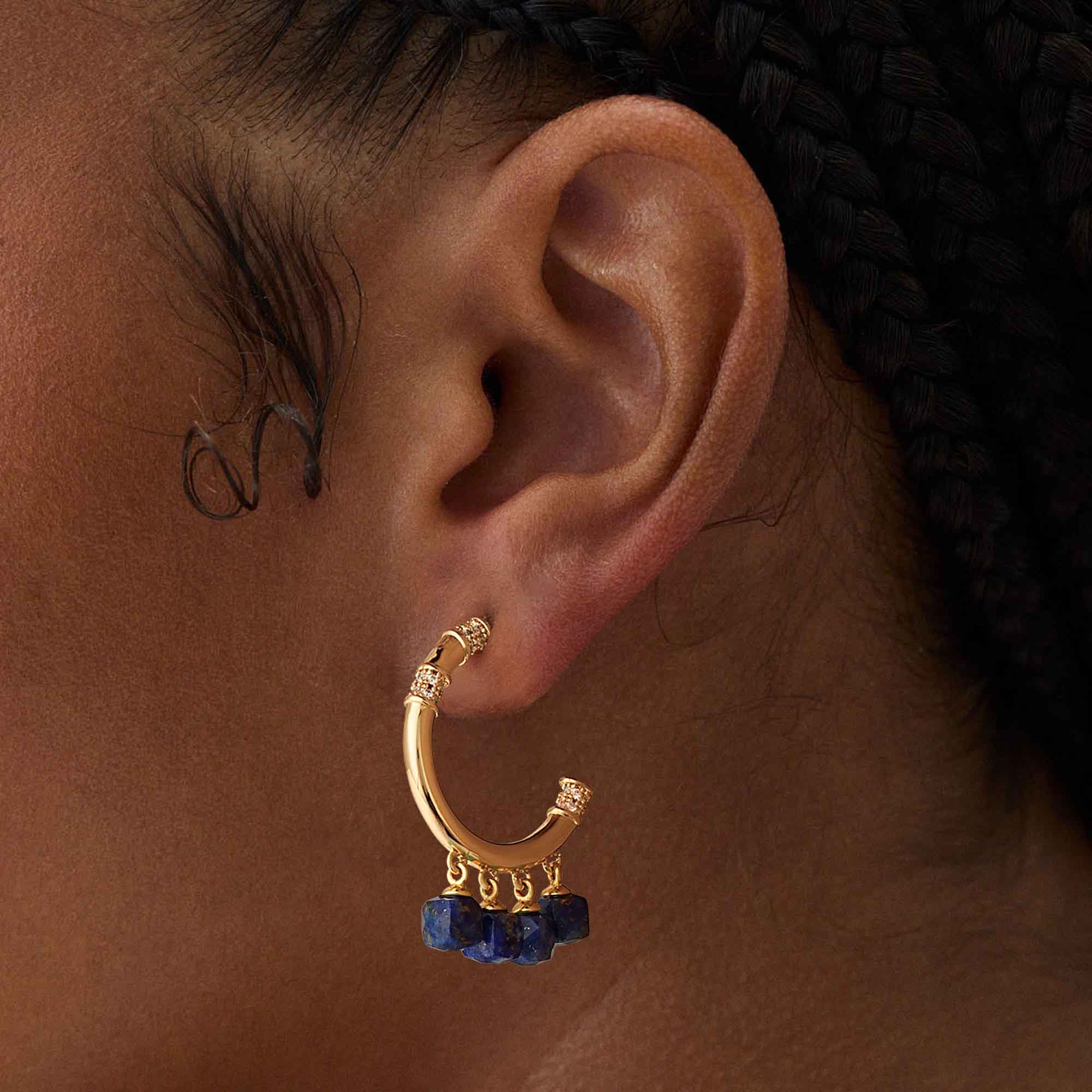 Gemstone Dangle Open Hoop Earrings