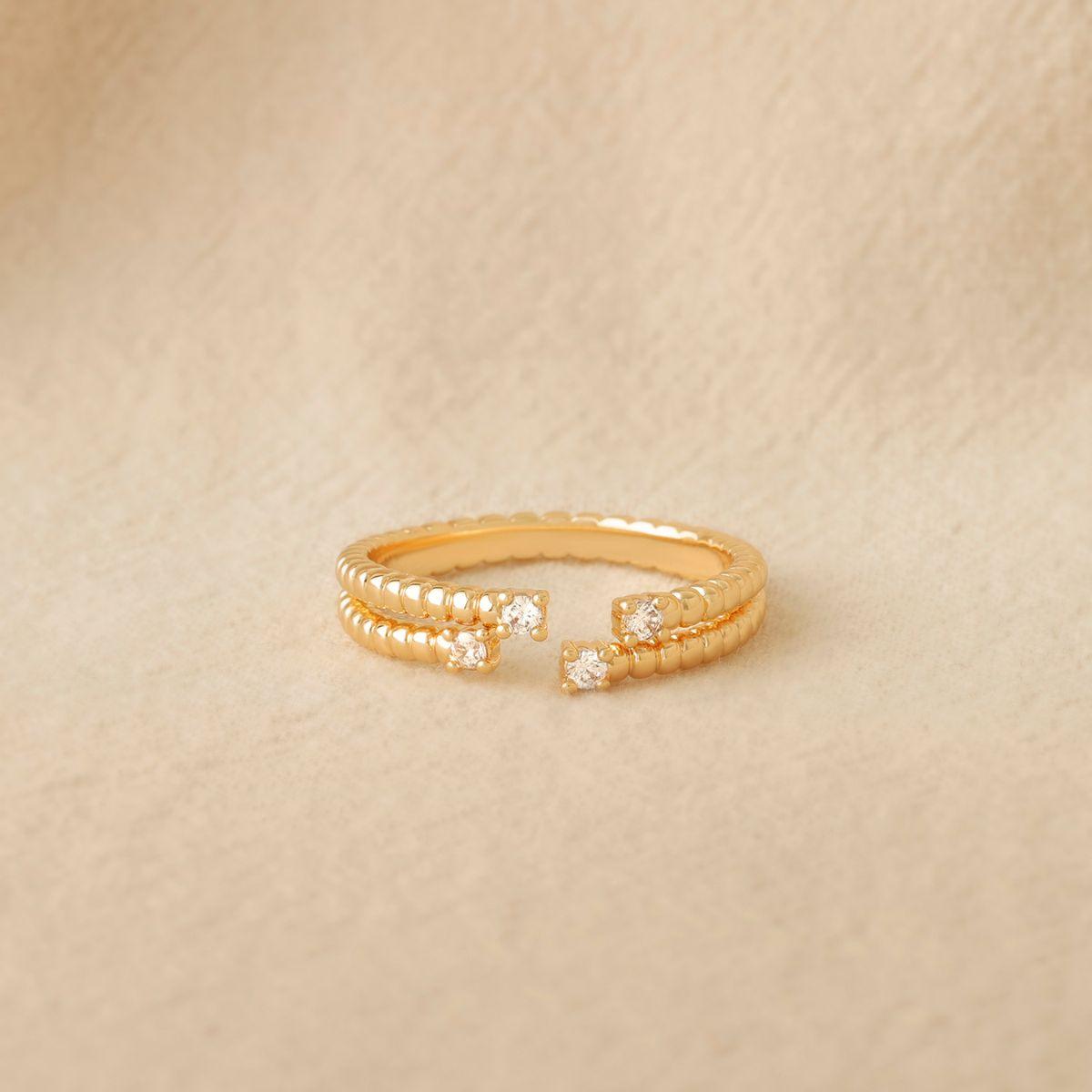 CZ Ribbed Split Open Ring