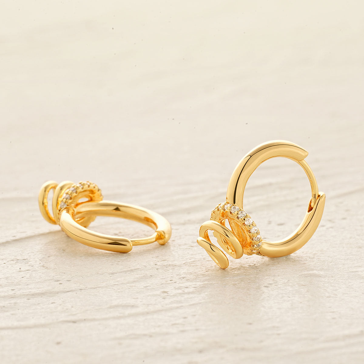 Spiral Drop CZ Hoop Earrings