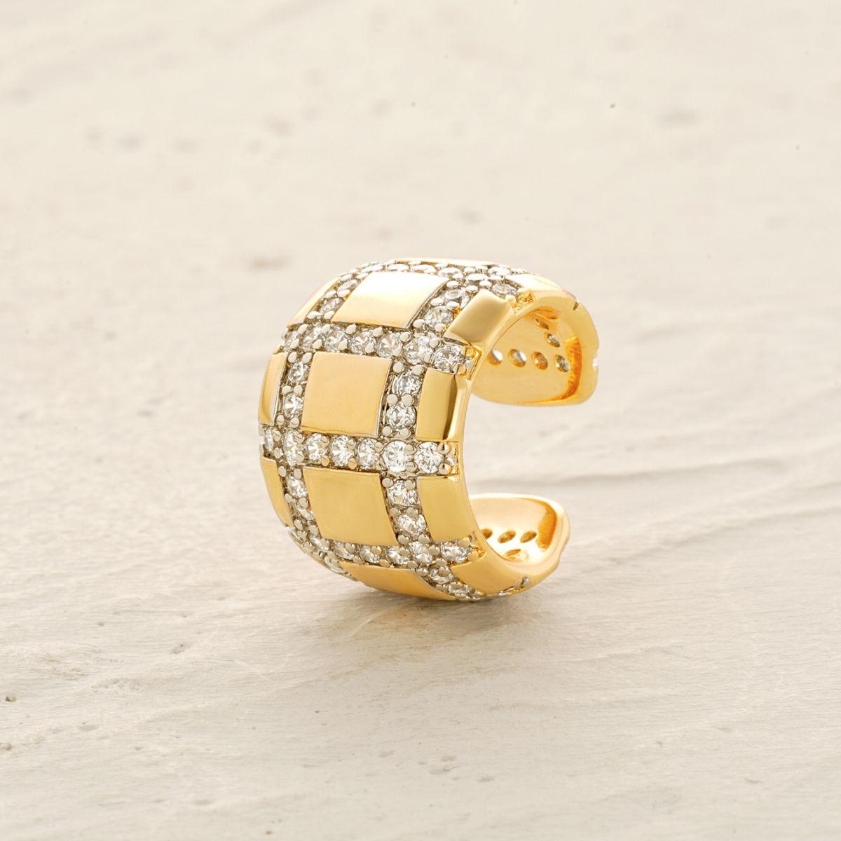 14k Gold Ear Cuff No Piercing Plaid Earrings