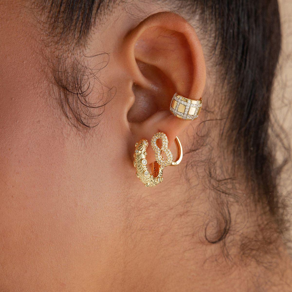 14k Gold Ear Cuff No Piercing Plaid Earrings