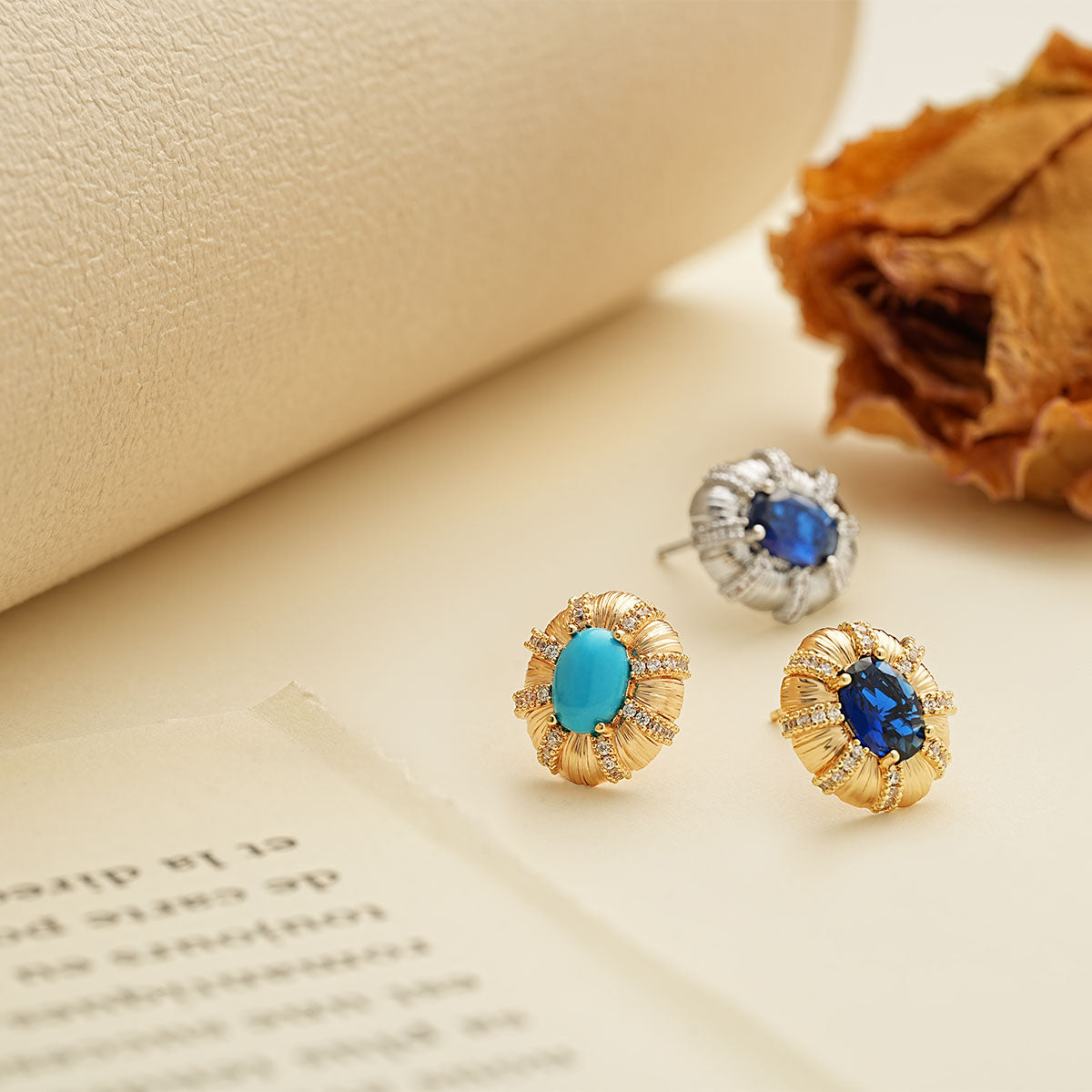 Vintage Oval Stone Stud Earrings