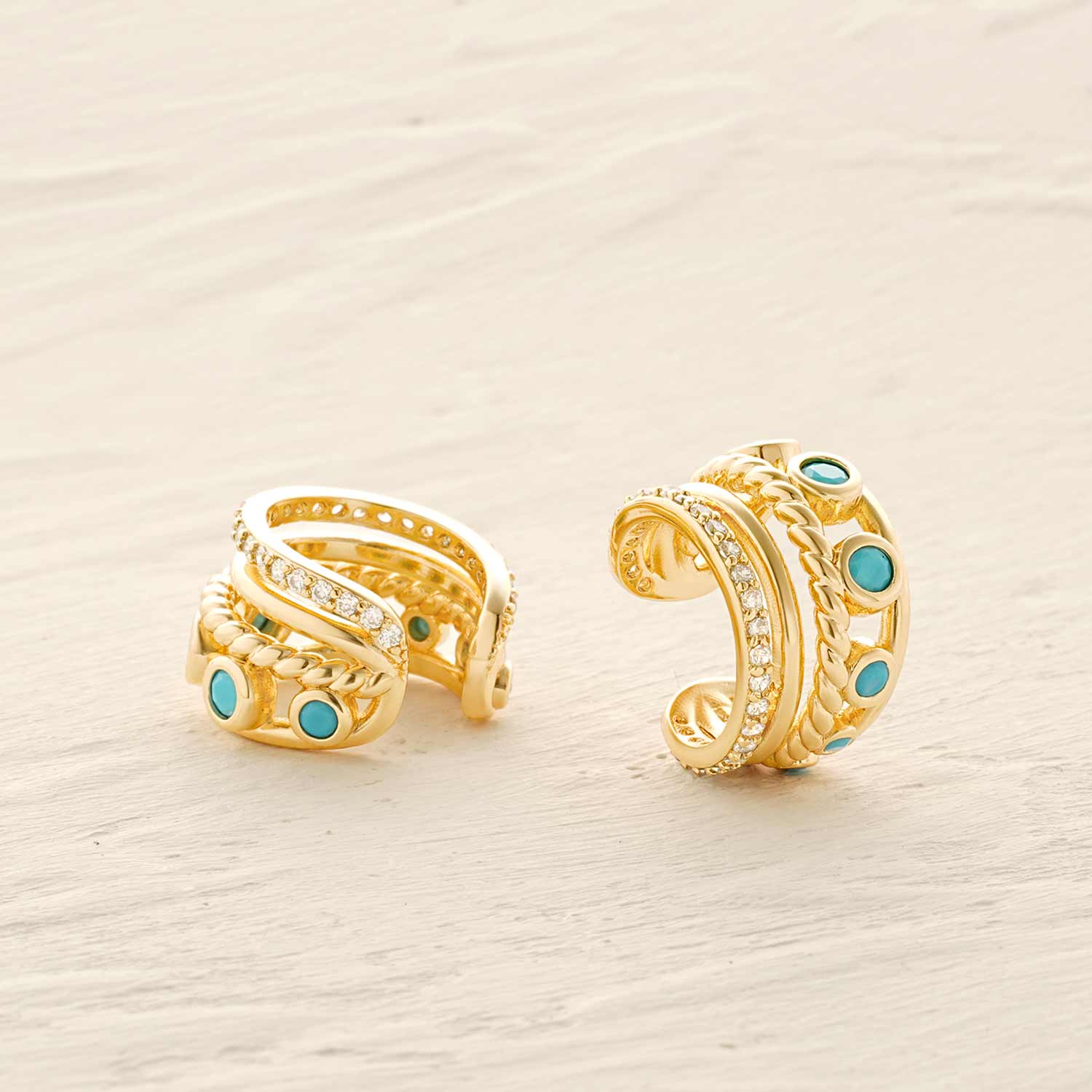 Turquoise Triple Hoop Ear Cuffs