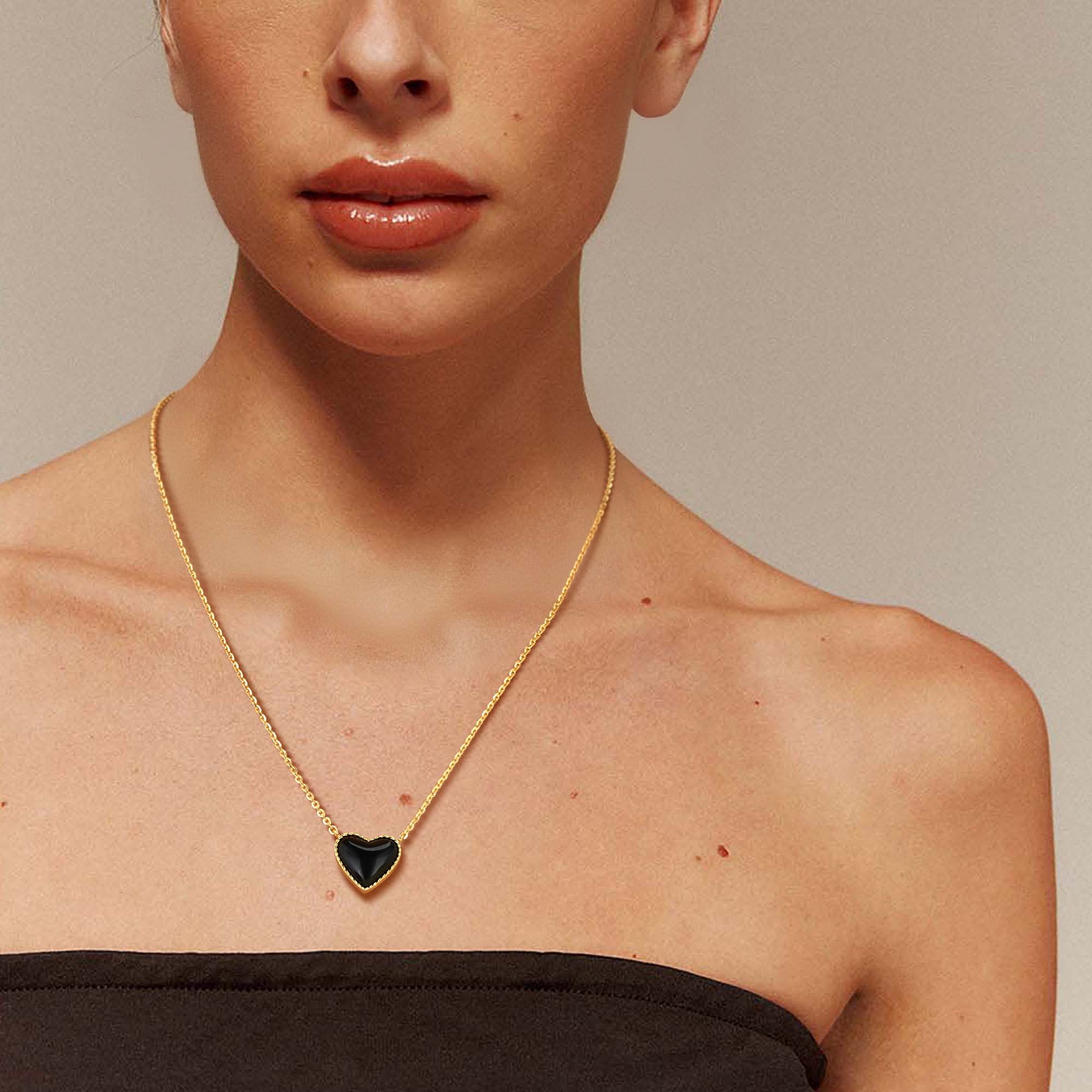 Gold Natural Stone Heart Necklace