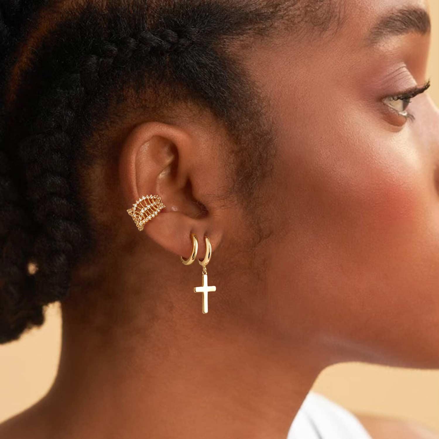 Cross Drop Dangle Hoop Earrings
