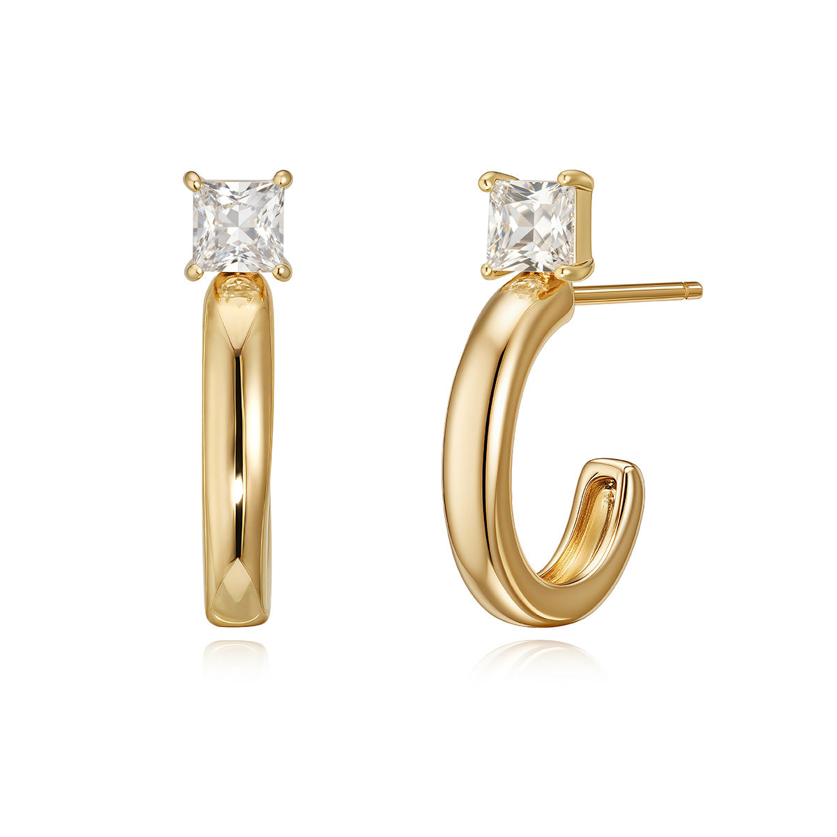 Gold Half Hoop Stud Earrings