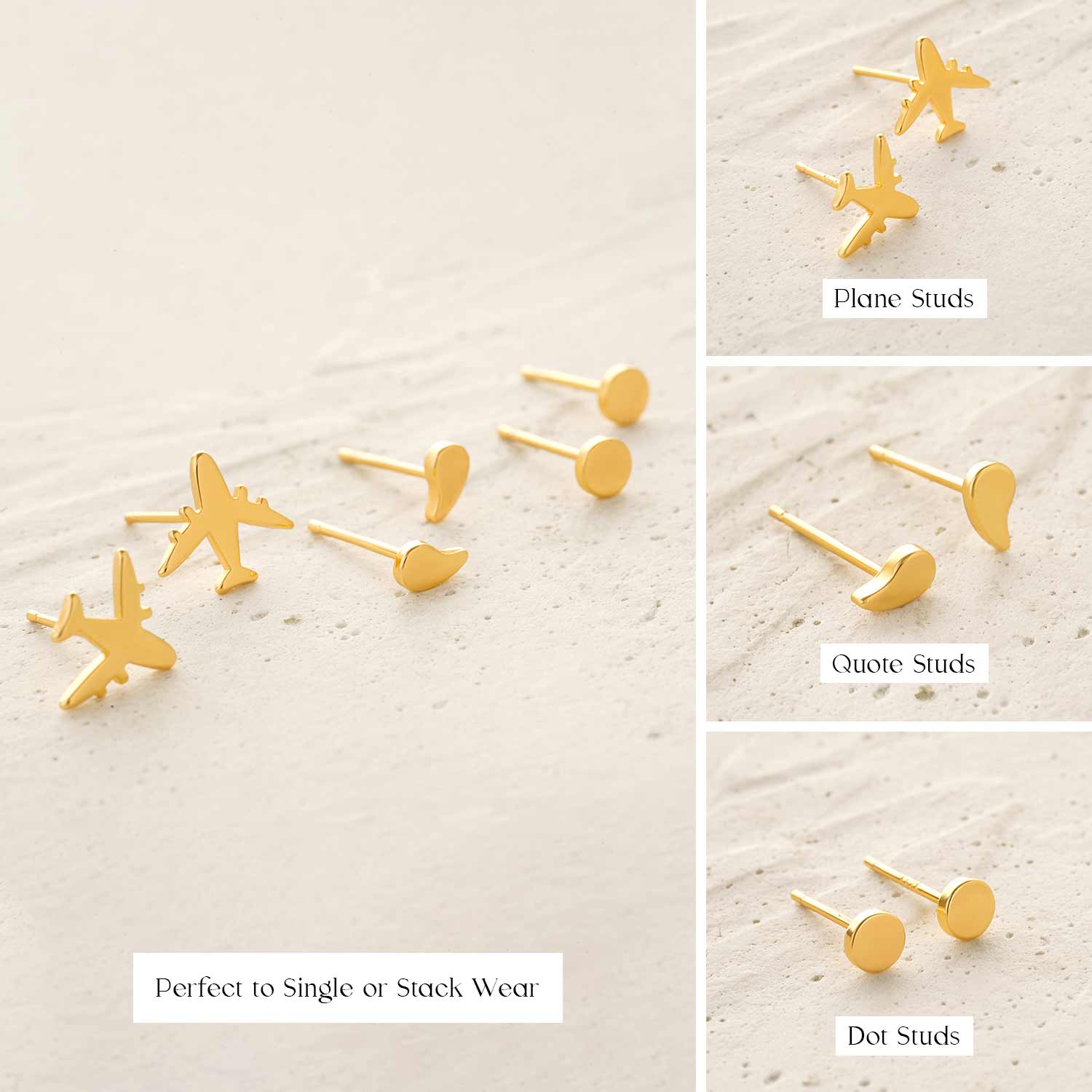 Dot & Plane & Quote Stud Earrings Set